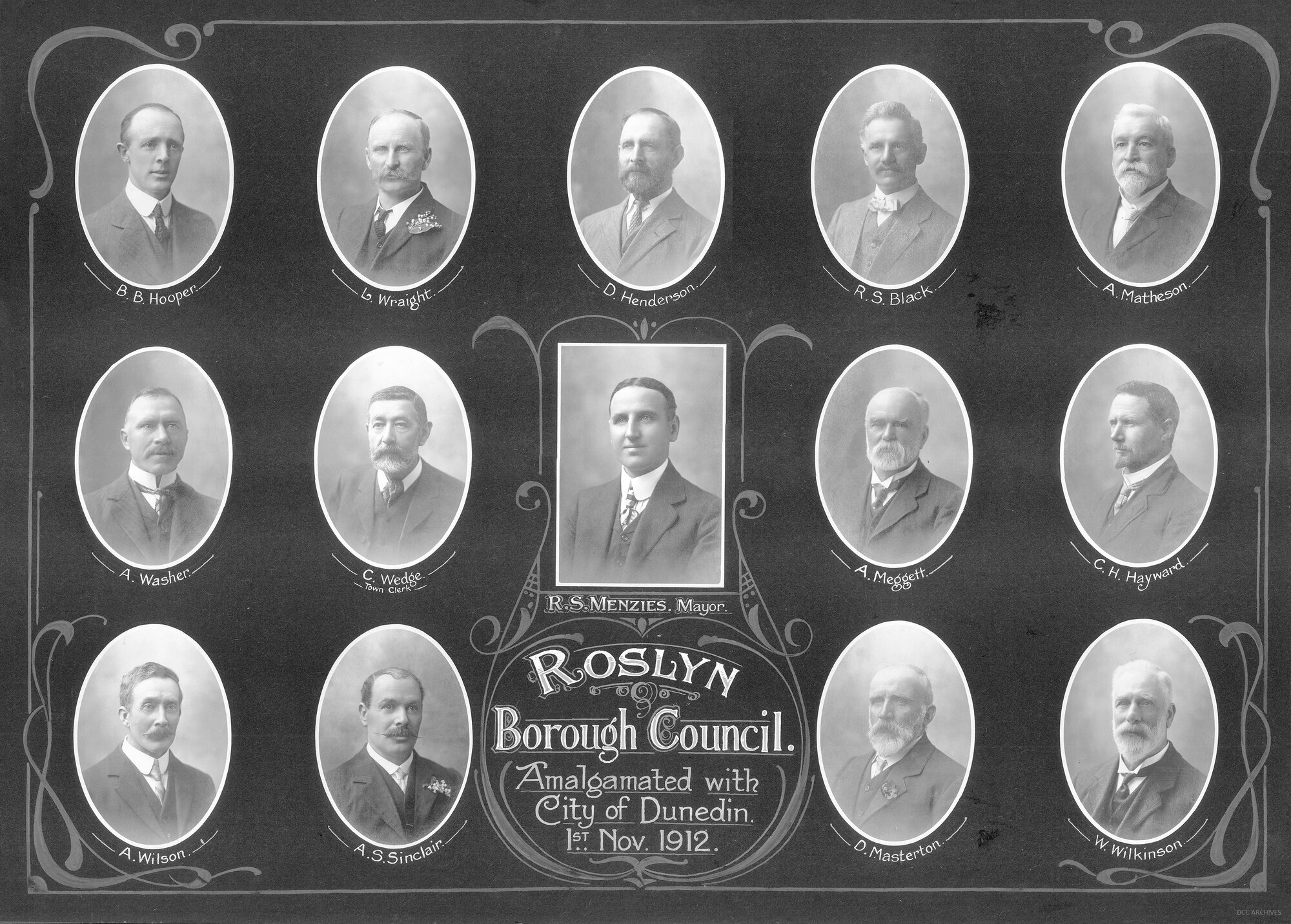 Members of the Roslyn Borough Council at time of Amalgamation with Dunedin City Council