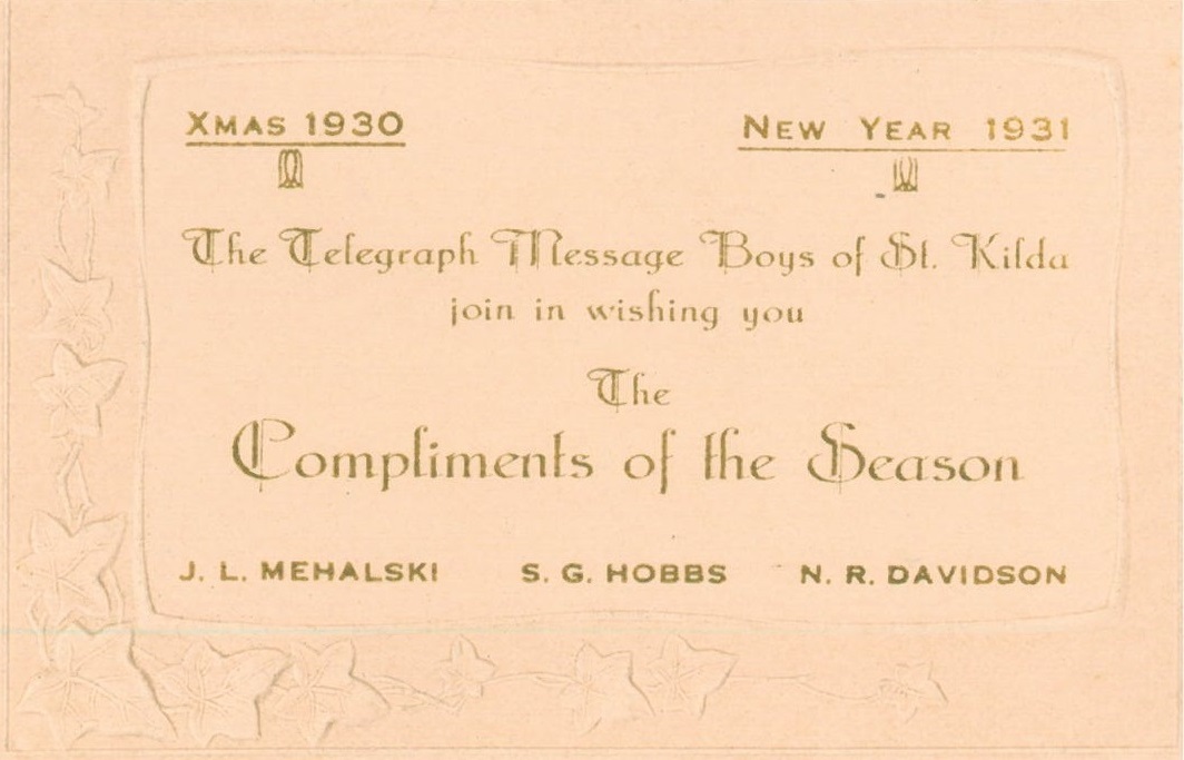"Compliments of the Season" from The Telegraph Message Boys of St Kilda