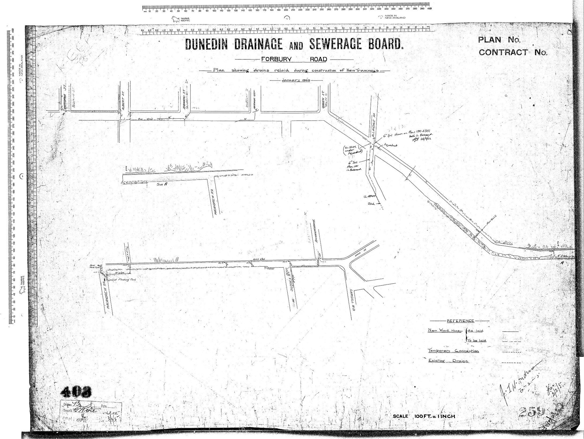 FORBURY ROAD - PLANS SHOWING DRAINS RELAID CONSTRUCTION OF NEW TRAMWAYS - JANUARY 1905