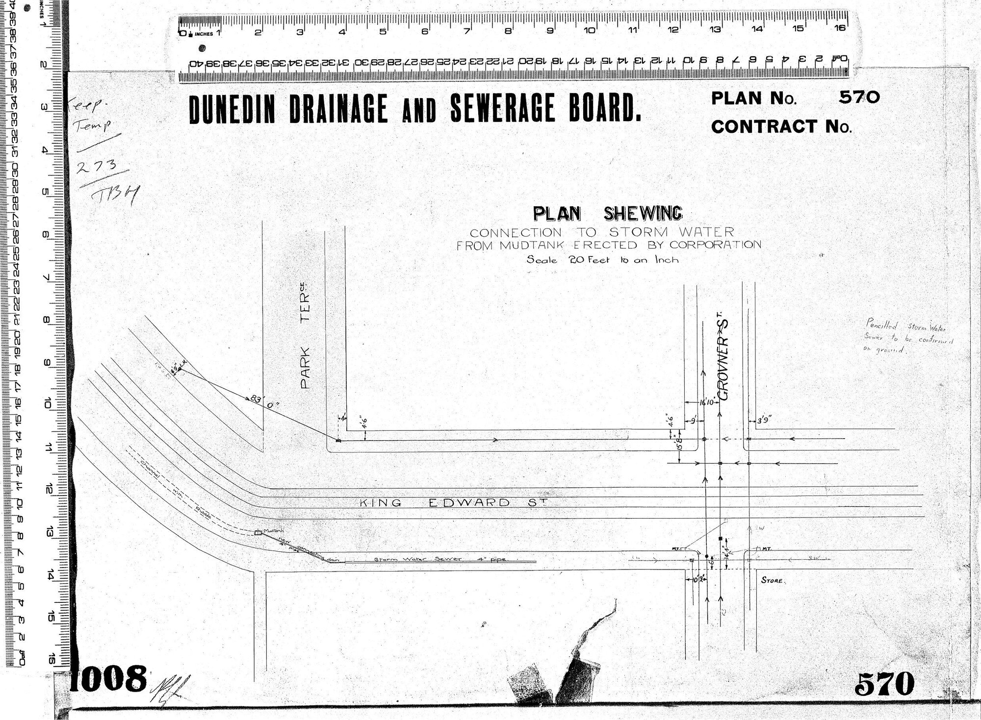 PLAN SHEWING - CONNECTION TO STORM WATER FROM MUDTANK ERECTED BY CORPORATION