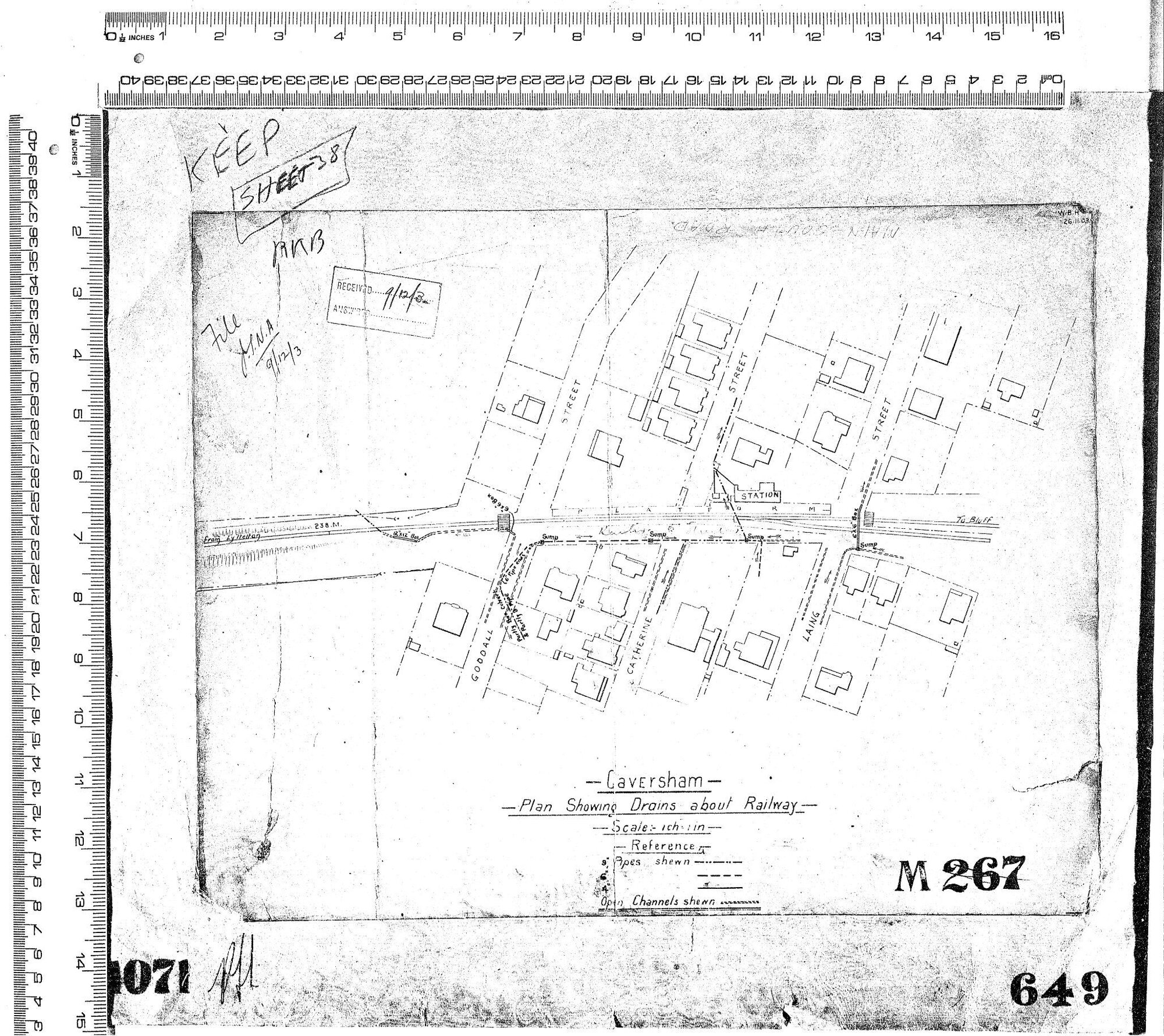 CAVERSHAM  - PLAN SHOWING DRAINS ABOUT RAILWAY