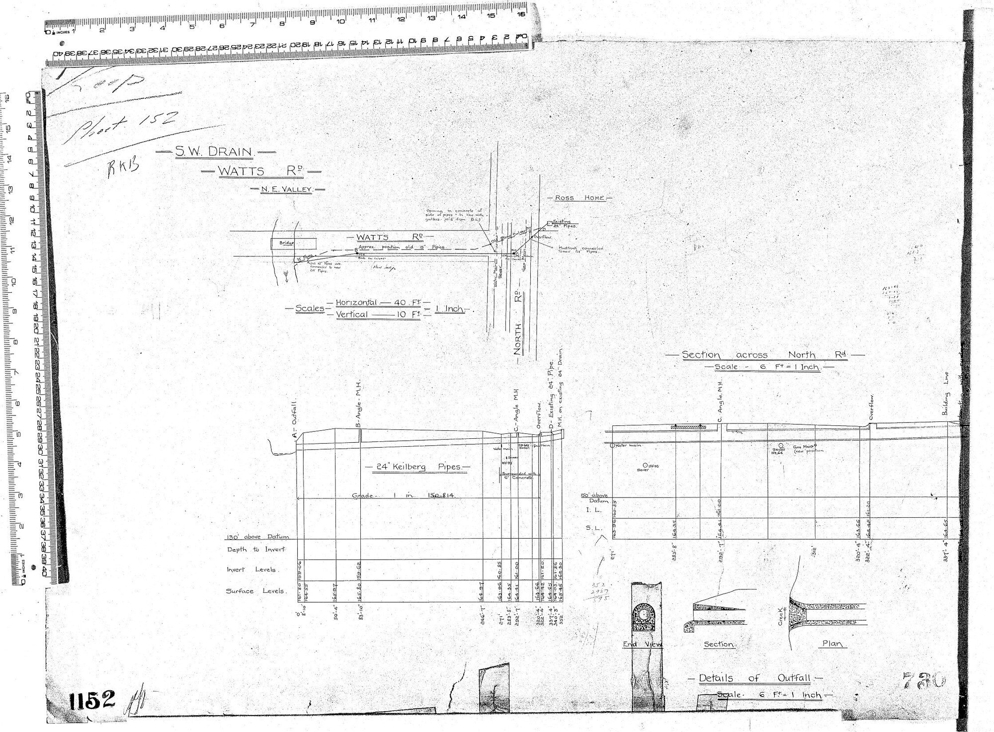 S.W. DRAIN - WATTS RD - N.E. VALLEY.  SECTION ACROSS NORTH RD