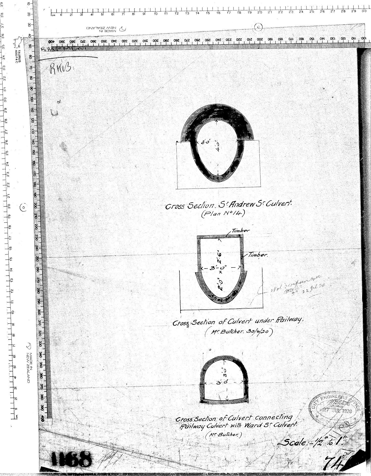 CROSS SECTIUONS OF CULVERTS - ST ANDREW ST.  UNDER RAILWAY.  WARD STREET