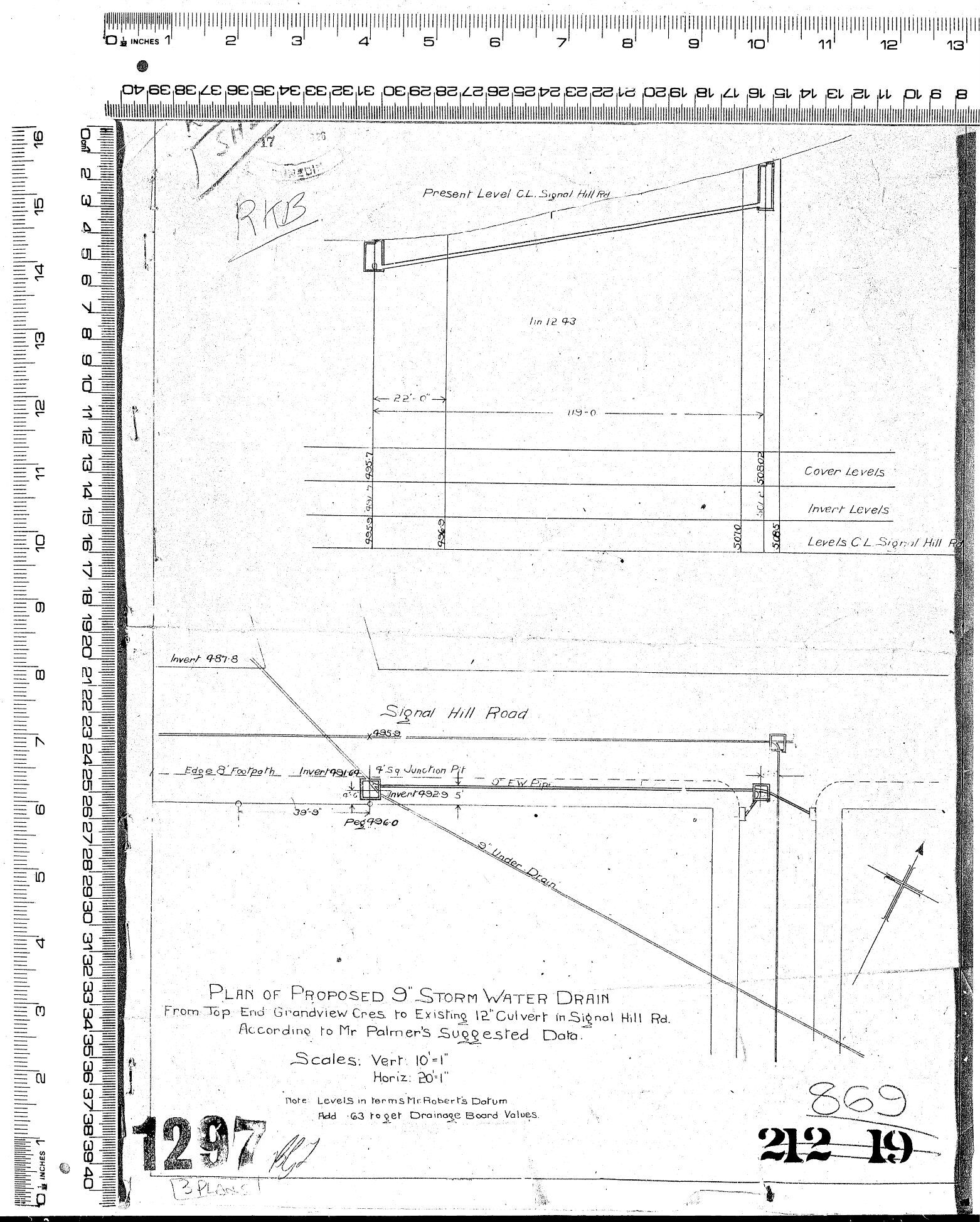 PLAN OF PROPOSED 9" STORM WATER DRAIN FROM TOP END GRANDVIEW CRES TO EXISTING 12" CULVERT IN SIGNAL HILL RD.
