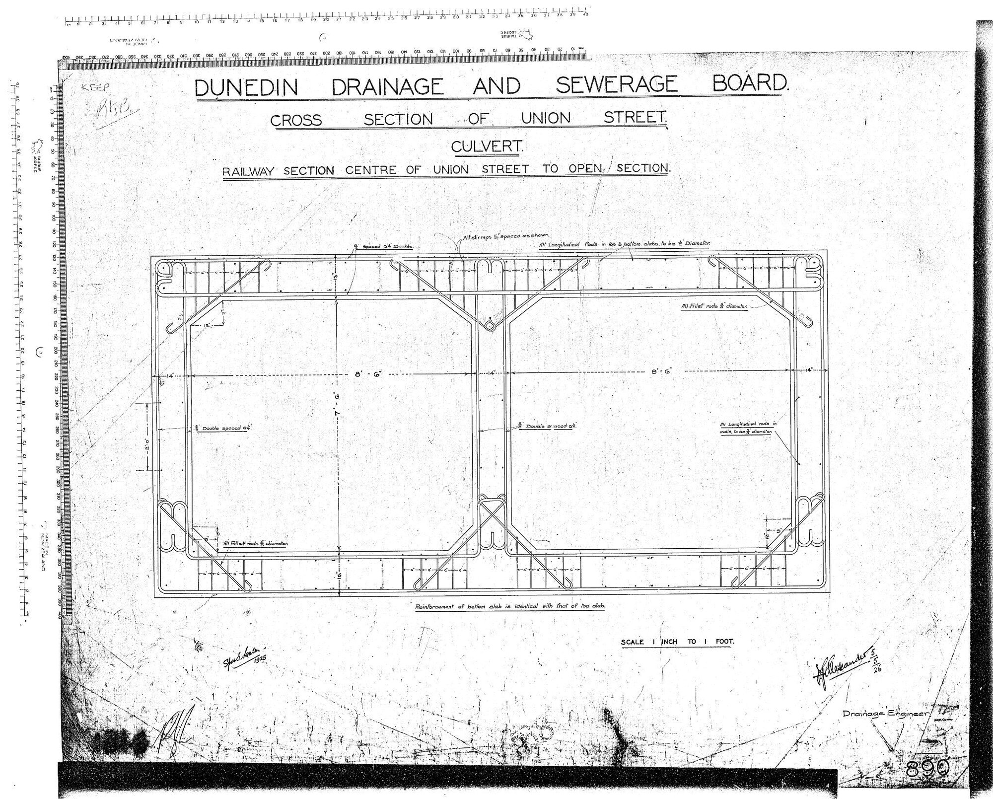 CROSS SECTION OF UNION STREET CULVERT - RAILWAY SECTION CENTRE OF UNION STREET TO OPEN SECTION