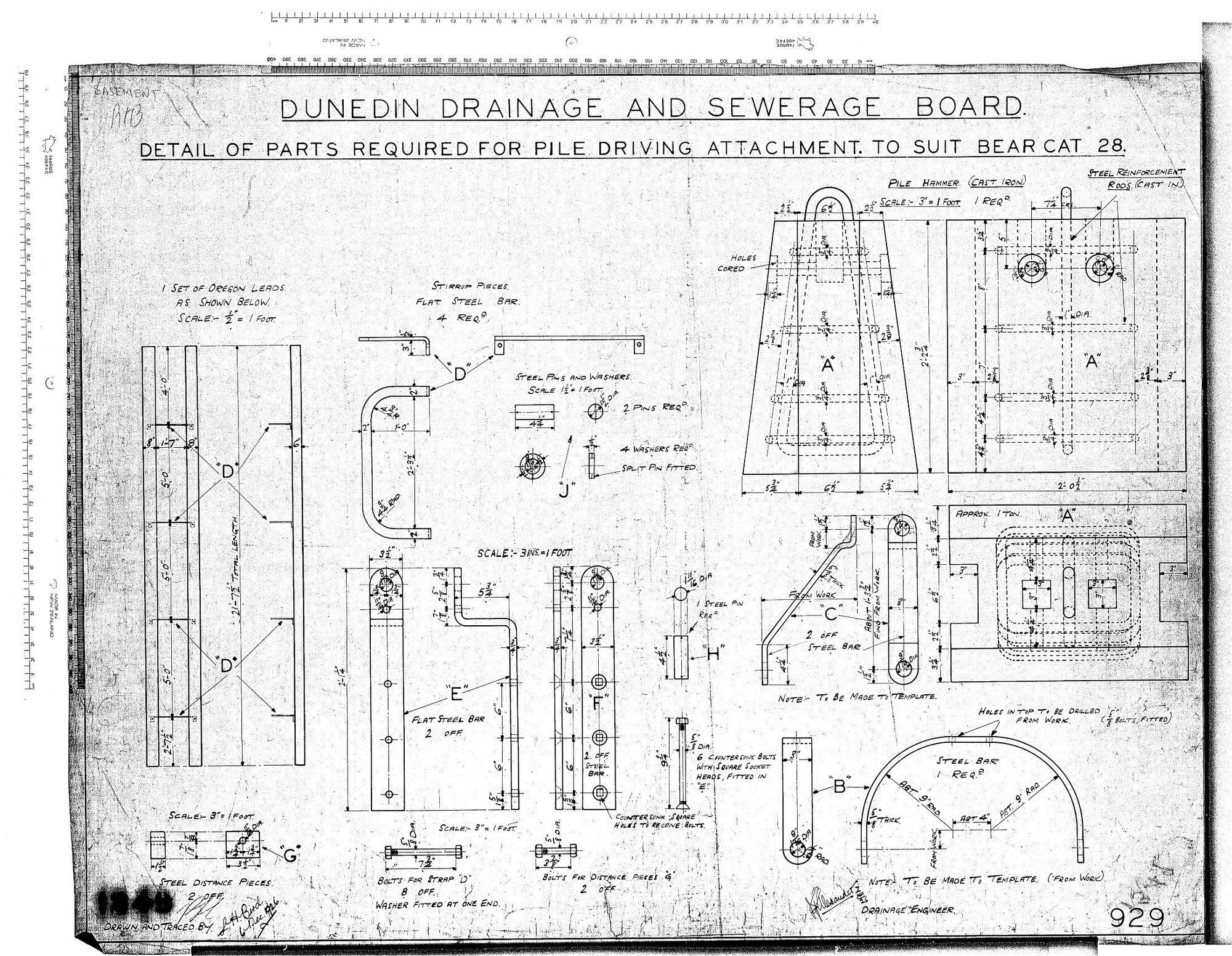DETAIL OF PARTS REQUIRED FOR PIPE DRIVING ATTACHMENT. TO SUIT BEAR CAT 28
