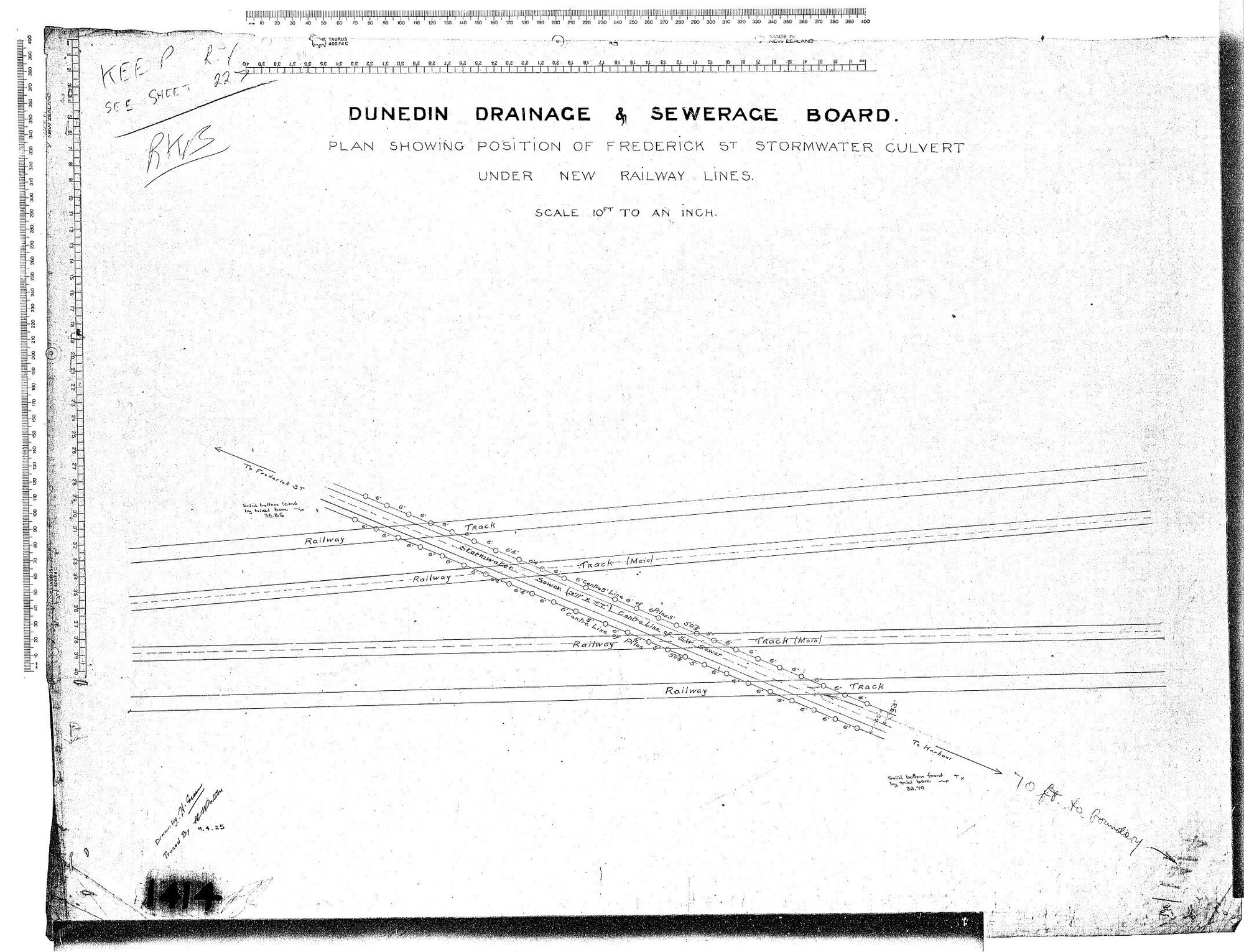 PLAN SHOWING POSITION OF FREDERICK ST STORMWATER CULVERT UNDER NEW RAILWAY LIES