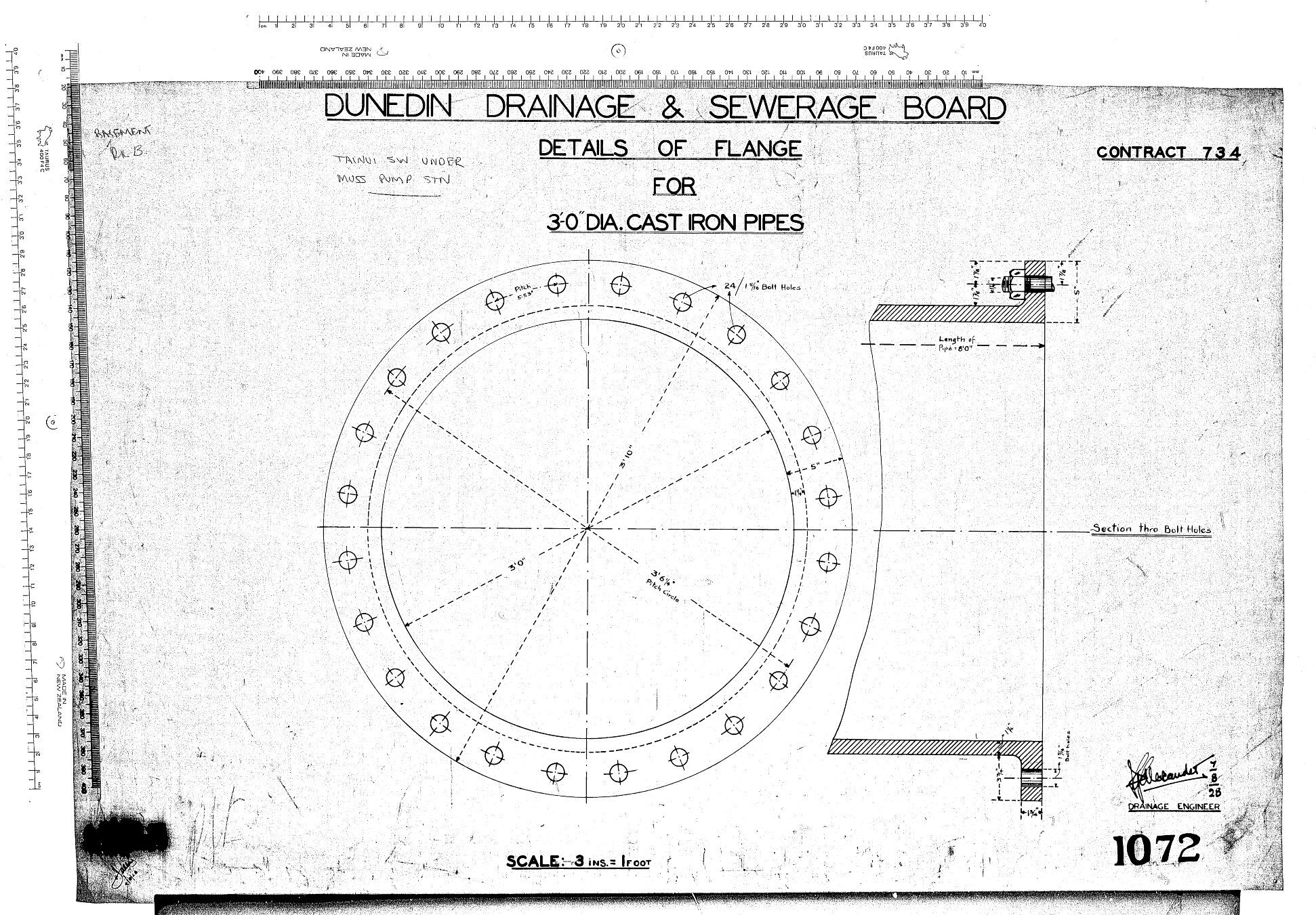 DETAILS OF FLANGE FOR 3'0" DIA. CAST IRON PIPES