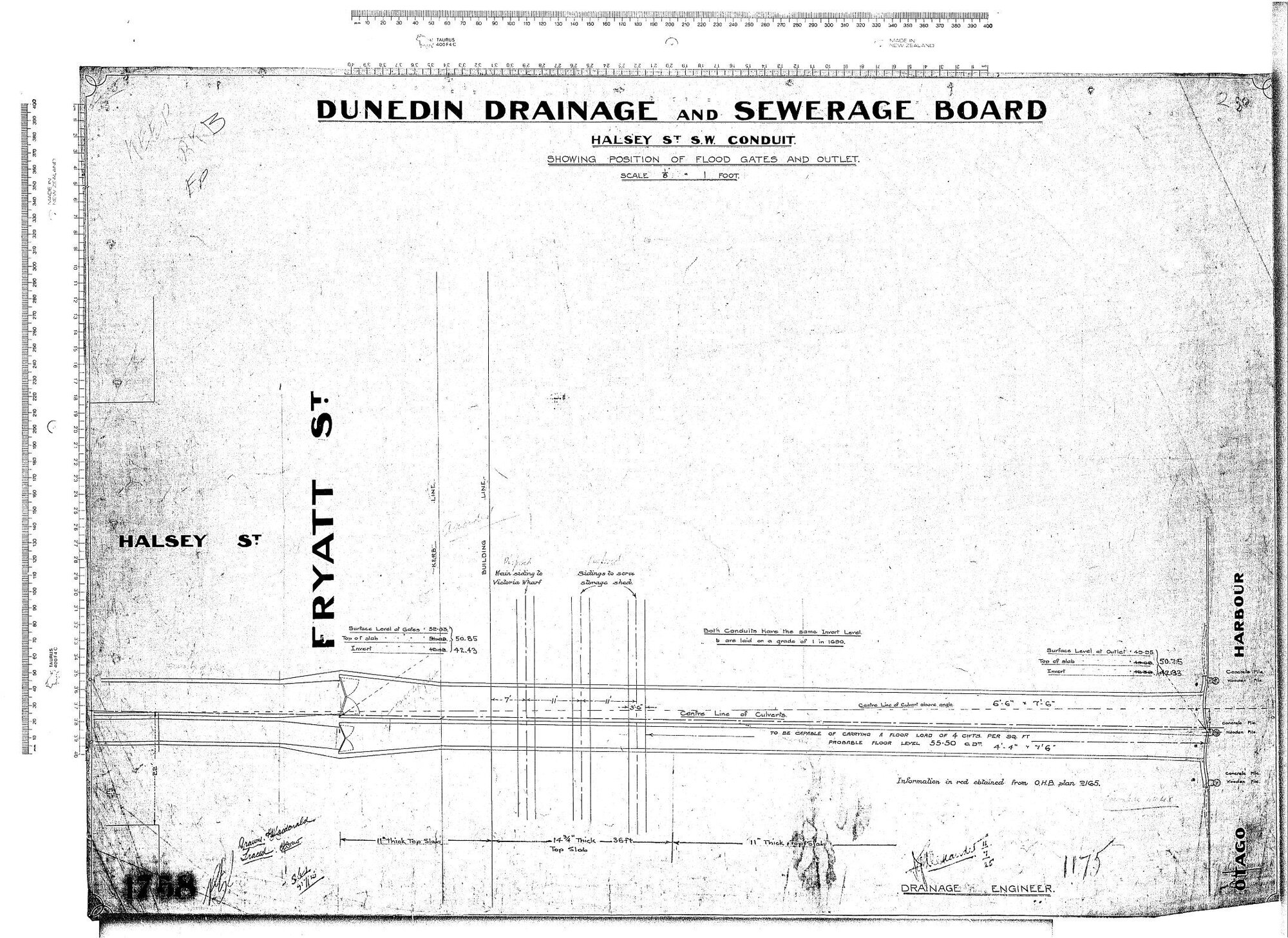 HALSEY ST S.W. CONDUIT  SHOWING POSITION OF FLOOD GATES AND OUTLET