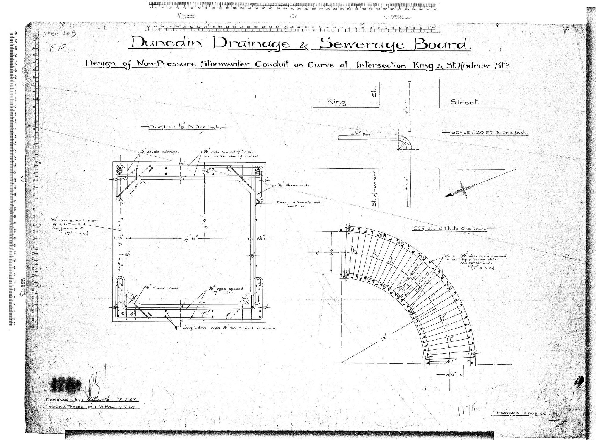 DESIGN OF NON PRESSURE STORMWATER CONDUIT ON CURVE AT INTERSECTION KING &amp; ST ANDREW STS.