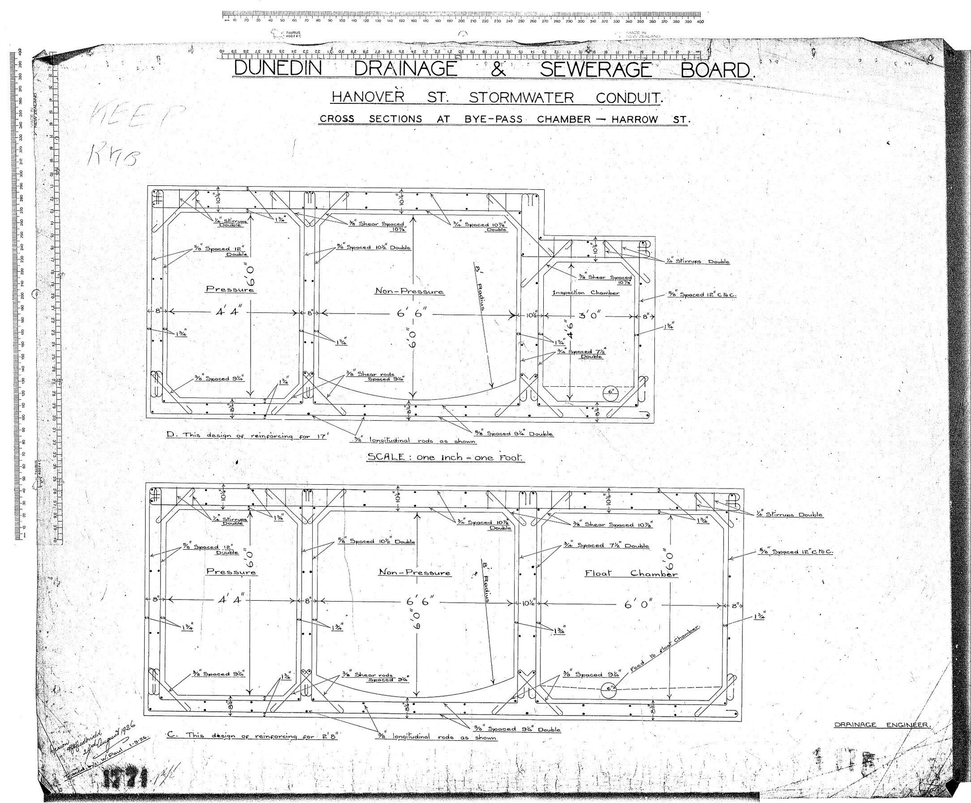 HANOVER ST STORMWATER CONDUIT CROSS SECTIONS AT BYE-PASS CHAMBER - HARROW ST.