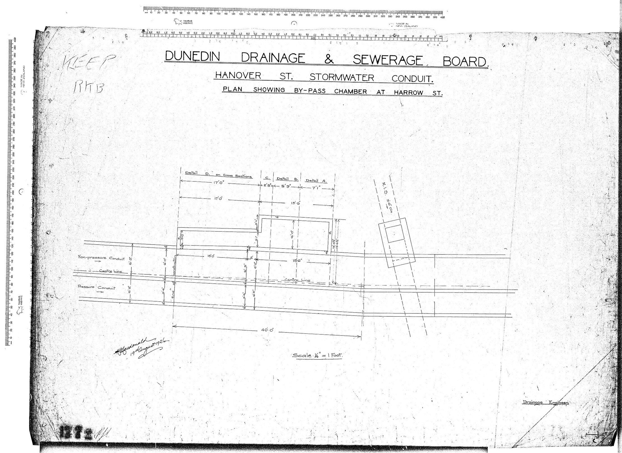 HANOVER ST STORMWATER CONDUIT PLAN SHOWING BY-PASS CHAMBER AT HARROW ST