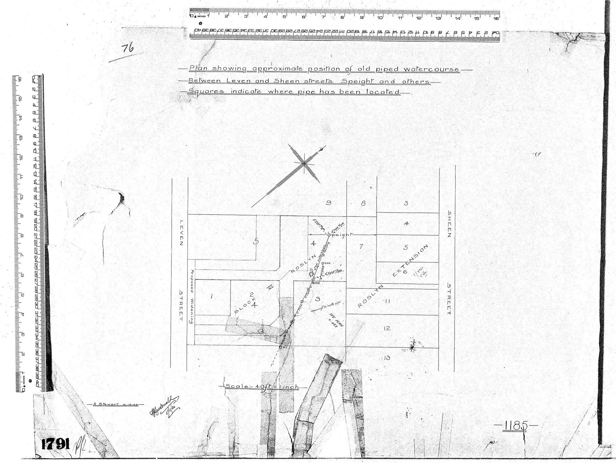 PLAN SHOWING APPROX POSITION OF OLD PIPED WATERCOURSE