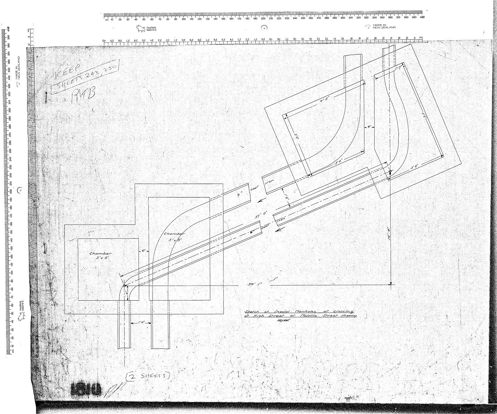 SKETCH OF SPECIAL MANHOLES AT CROSSINF OF HIGH STREET AT MELVILLE STREET SHEWING LAYOUT