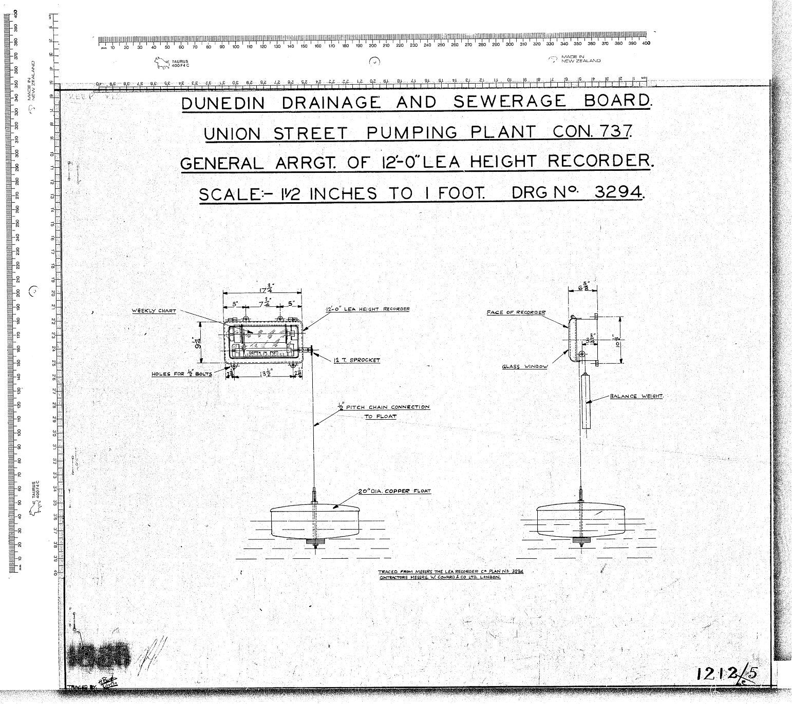 UNION STREET PUMPING PLANT CON. 737.  GENERAL ARRGT. OF 12'-0" LEA HEIGHT RECORDER