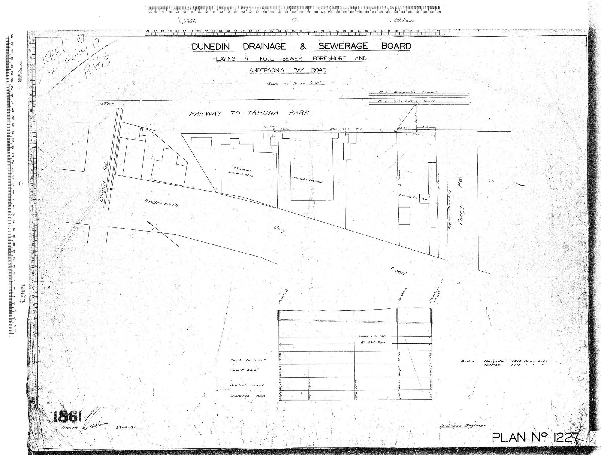 LATING 6" FOUL SEWER FORESHORE AND ANDERSON'S BAY ROAD