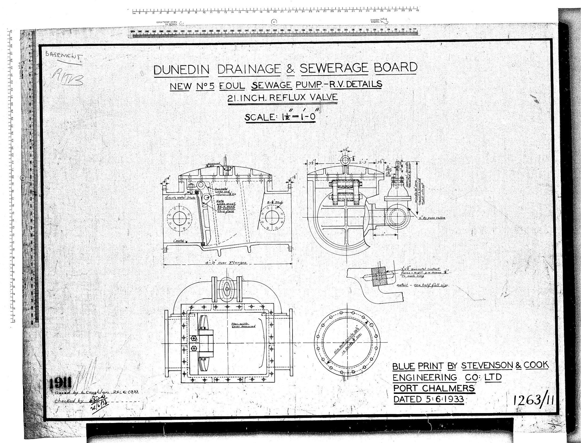 NEW No.5 FOUL SEWAGE PUMP - R.V. DETAILS 21" REFLUX VALVE