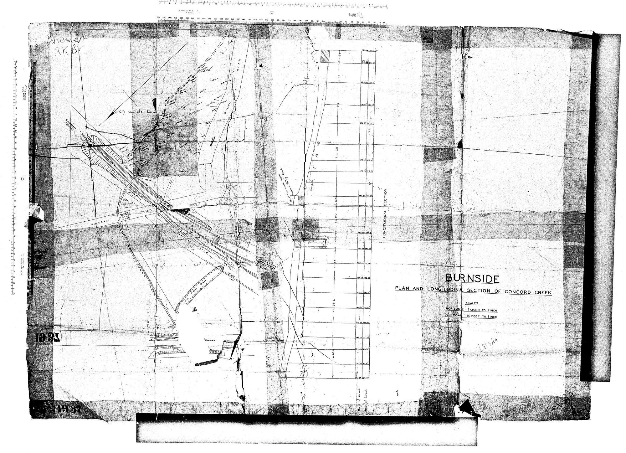 BURNSIDE PLAN AND LONGITUDINAL SECTION OF CONCORD CREEK