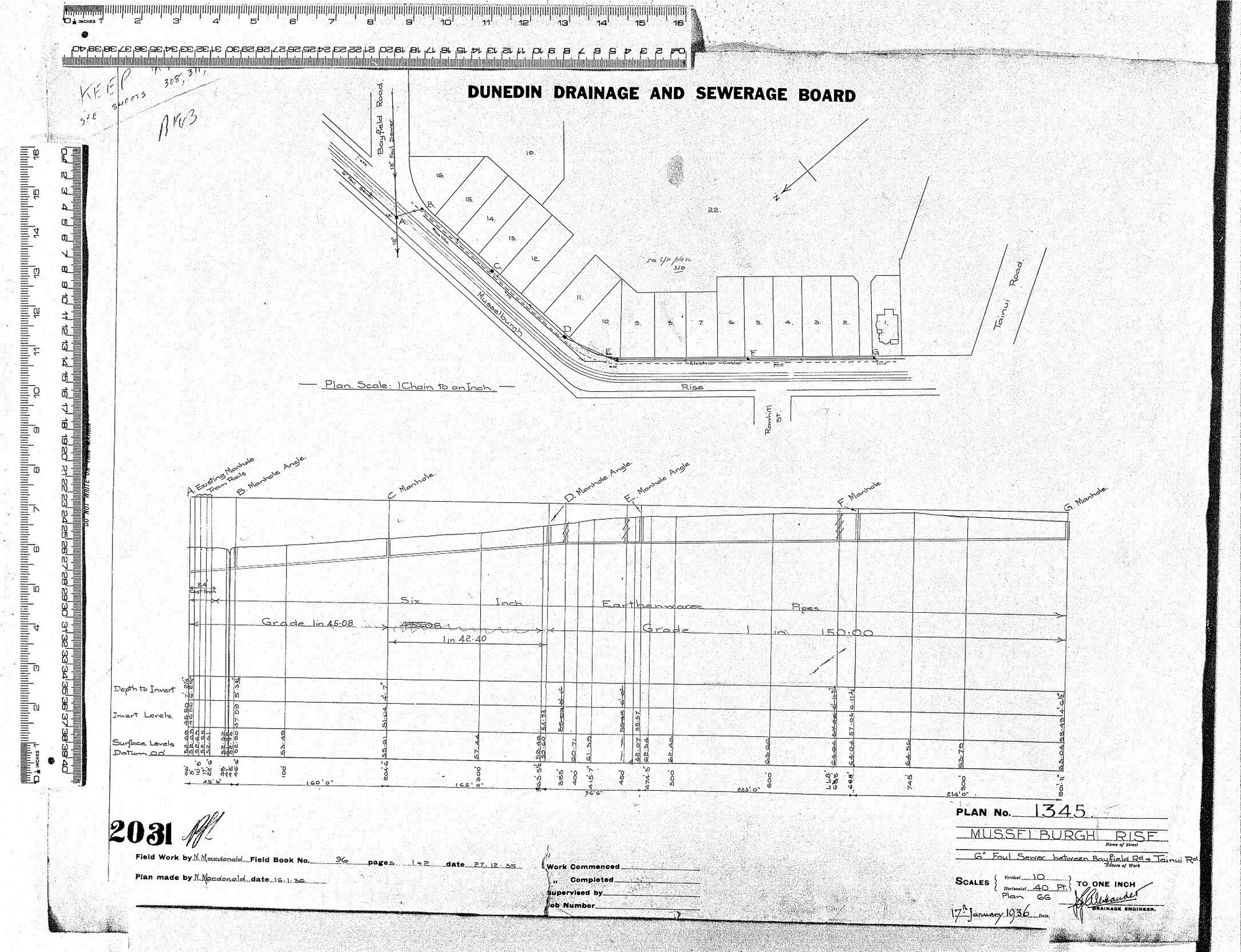 MUSSELBURGH RISE  6" FOUL SEWER BETWEEN BAYFIELD RD &amp; TAINUI RD