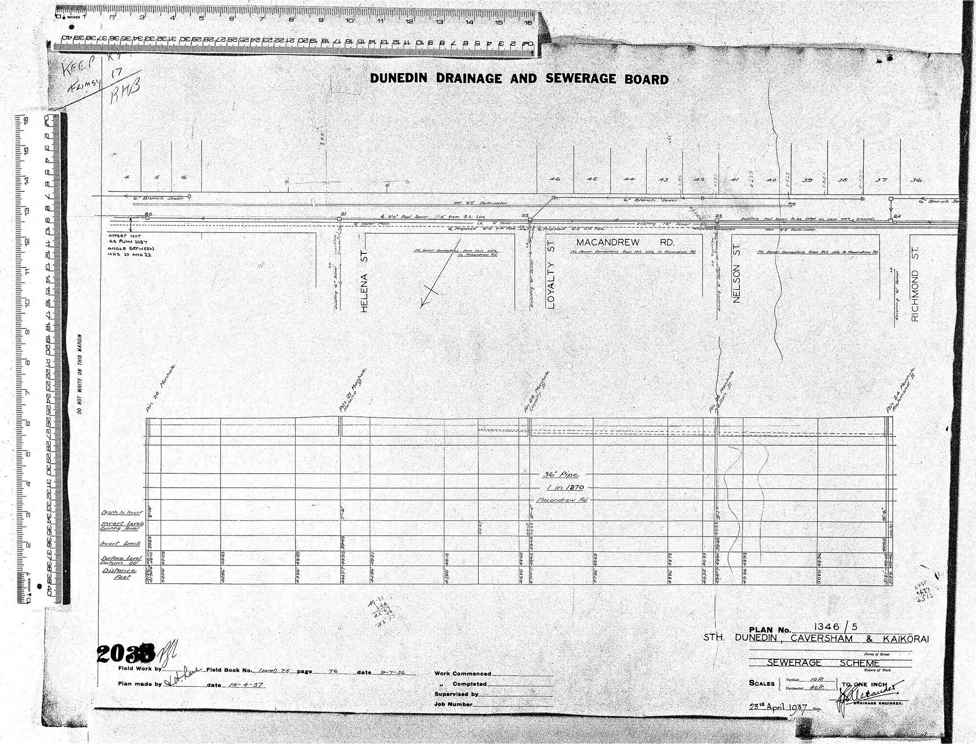 STH. DUNEDIN, CAVERSHAM &amp; KAIKORAI  SEWERAGE SCHEME