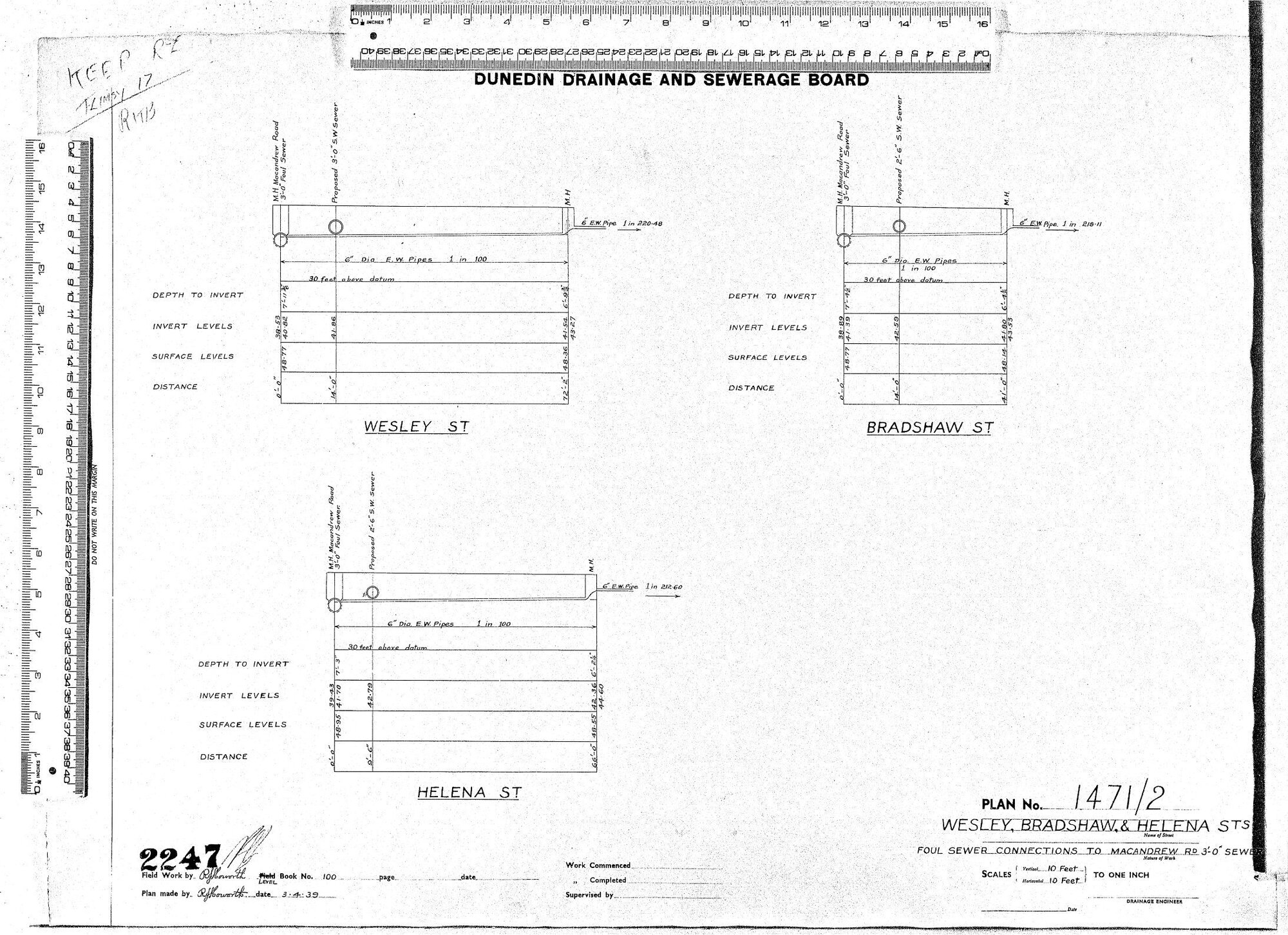 WESLEY, BRADSHAW, &amp; HELENA STREETS FOUL SEWER CONNECTIONS TO MACANDREW ROAD 3'-0" SEWER
