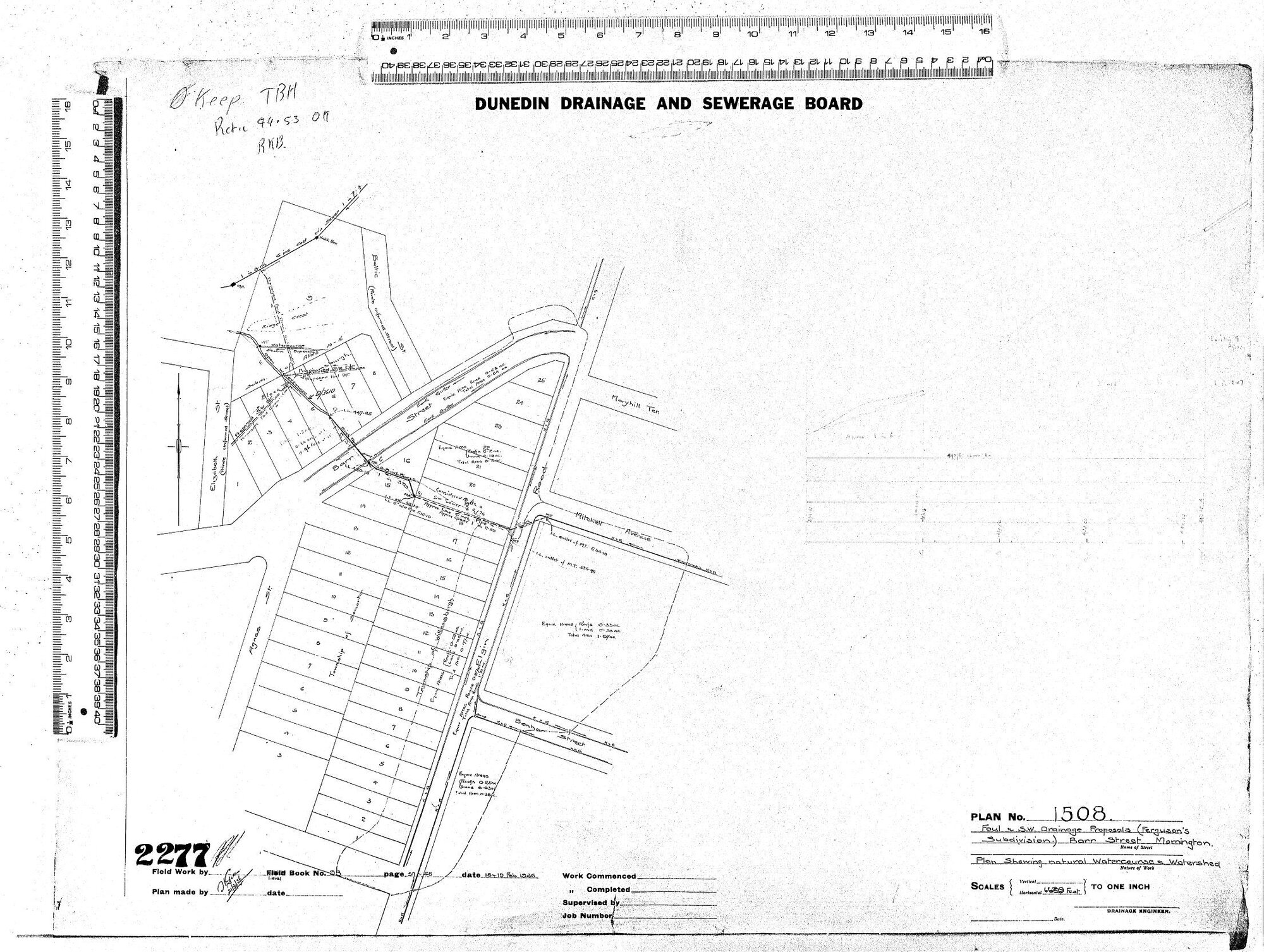 FOUL &amp; STORMWATER DRAINAGE PROPOSALS (FERGUSONS SUBDIVISION) PLAN SHOWING NATURAL WATERCOURSE &amp; WATERSHED