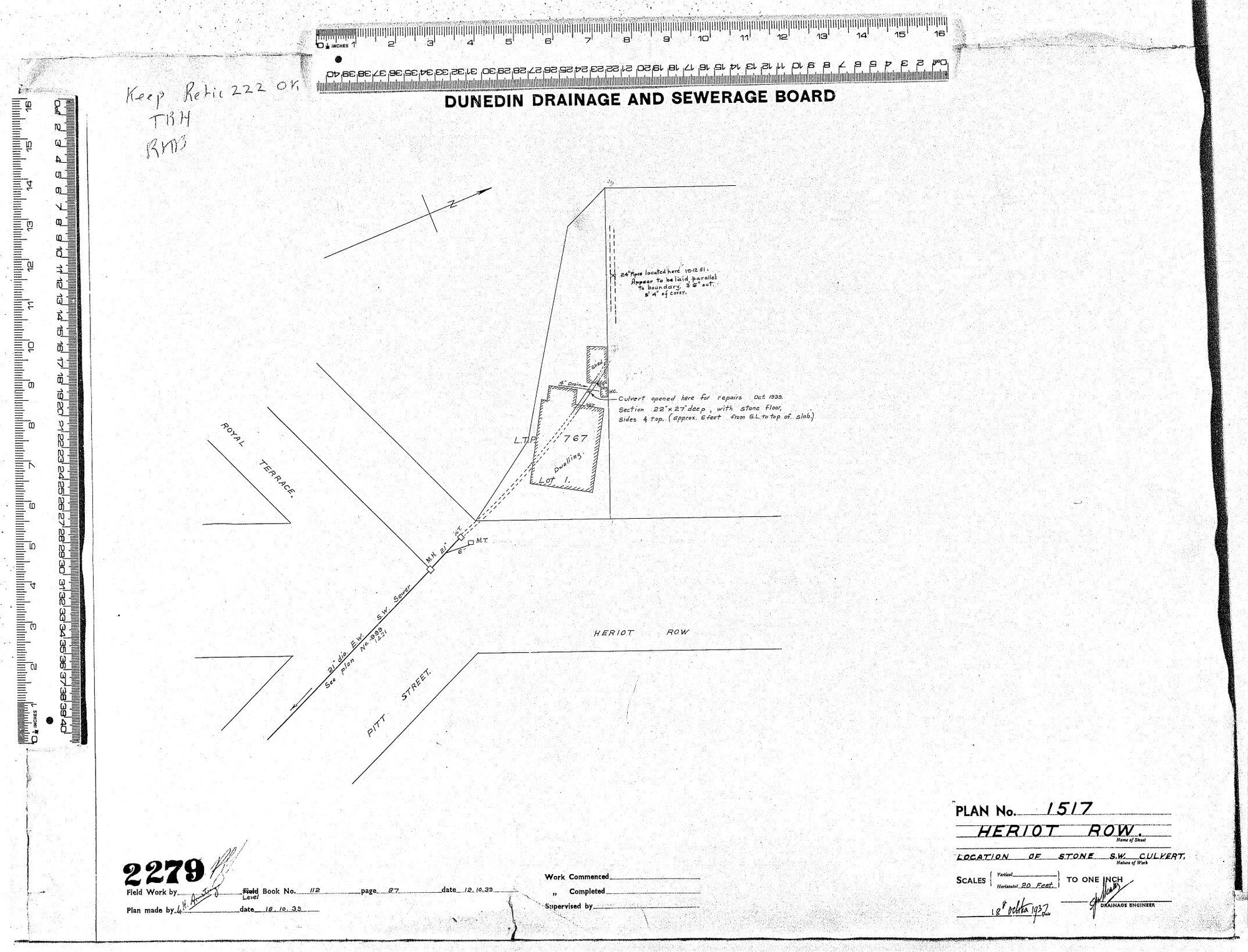 HERIOT ROW LOCATION OF STONE S.W. CULVERT