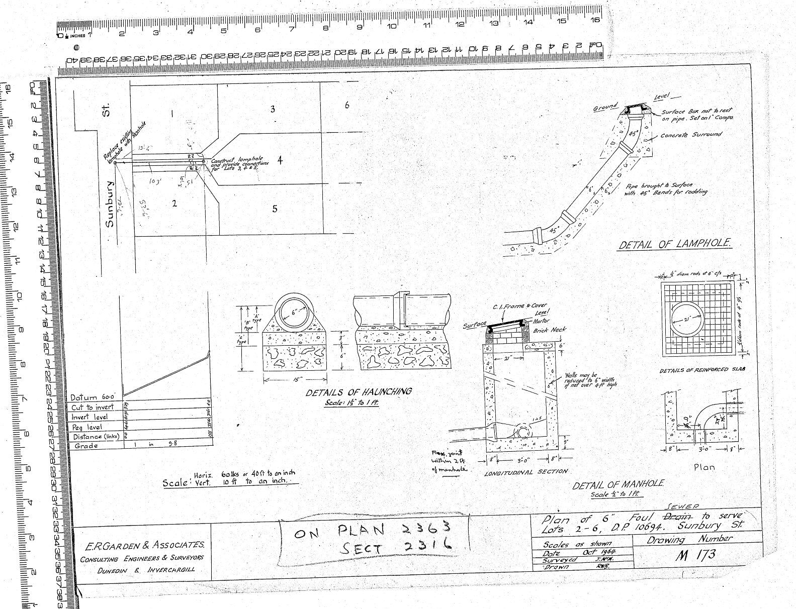 PLAN OF 6" FOUL SEWER TO SERVE LOTS 2-6 D.P. 10694. SUNBURY STREET