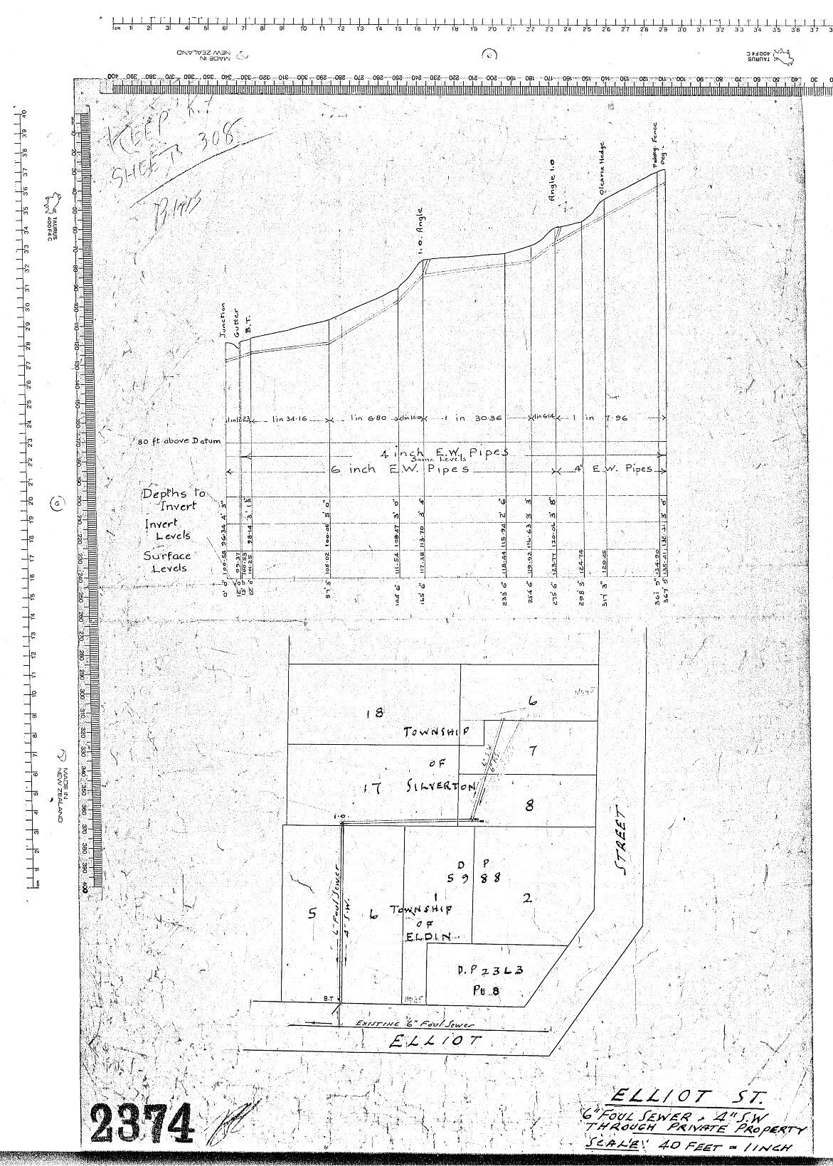ELLIOT STREET 6" FOUL SEWER &amp; 4" S.W. THROUGH PRIVATE PROPERTY