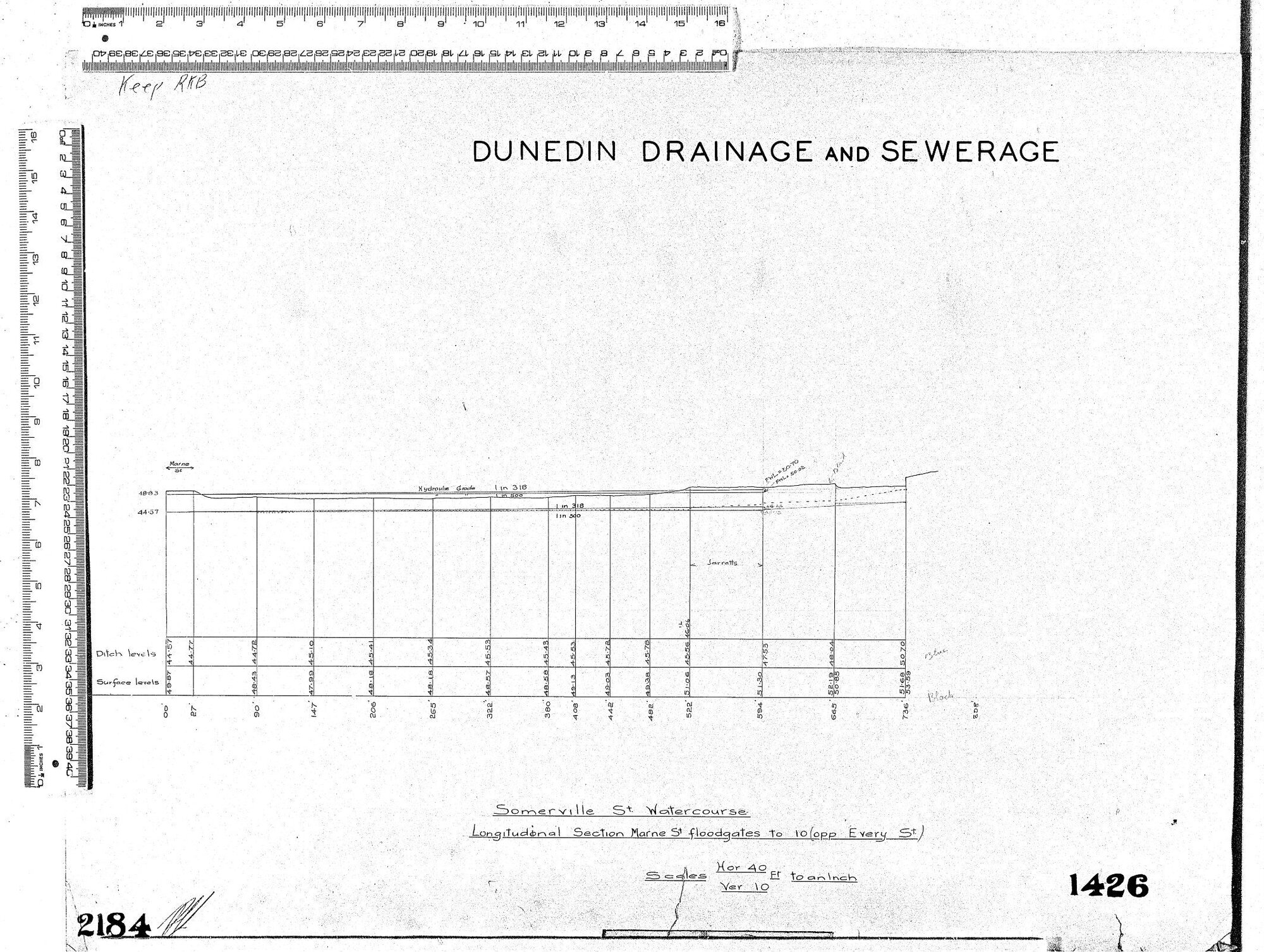 SOMERVILLE STREET WATERCOURSE LONGITUDINAL SECTION MARNE STREET FLOODGATES TO 10 (OPP EVERY ST)