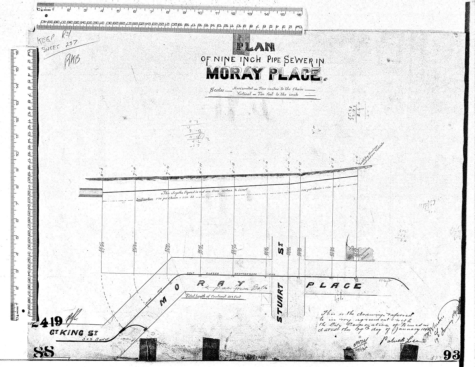 PLAN OF NINE INCH PIPE SEWER IN MORAY PLACE