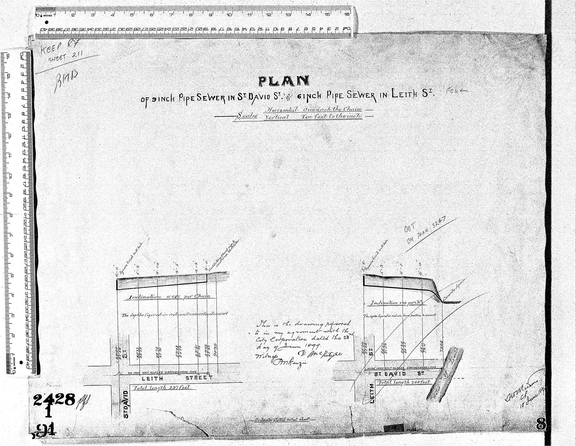 PLAN OF SIX INCH PIPE SEWER IN ST DAVID ST &amp; 6" PIPE SEWER IN LEITH ST.