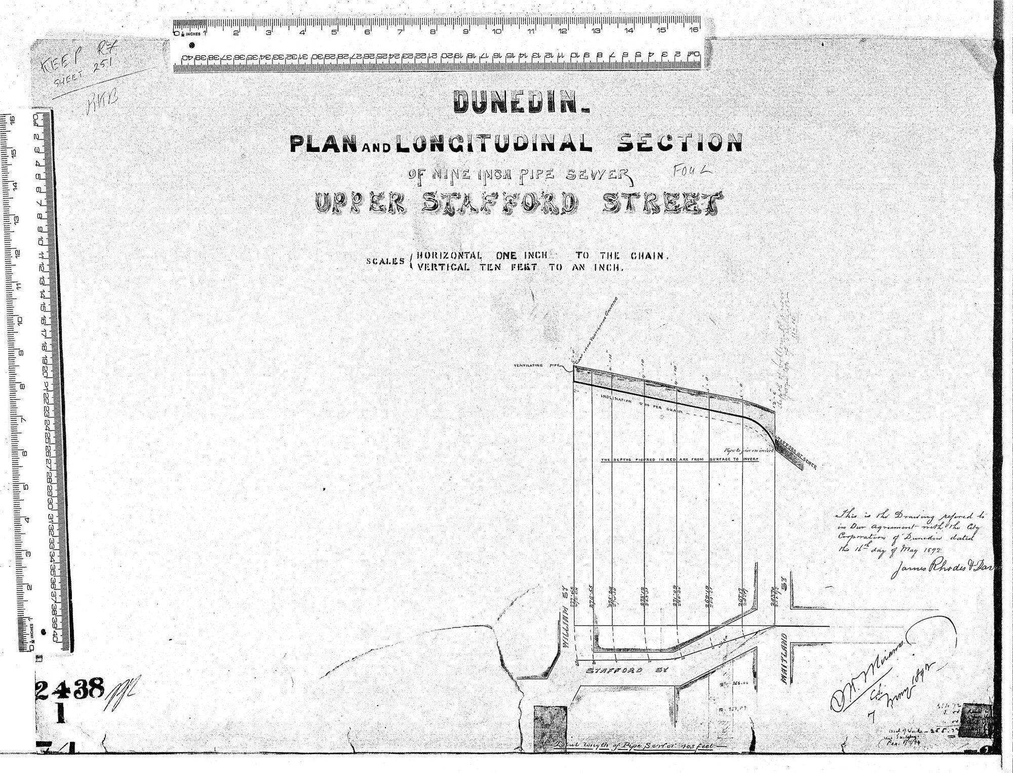 PLAN AND LONGITUDINAL SECTION OF 9" PIPE SEWER  UPPER STAFFORD STREET