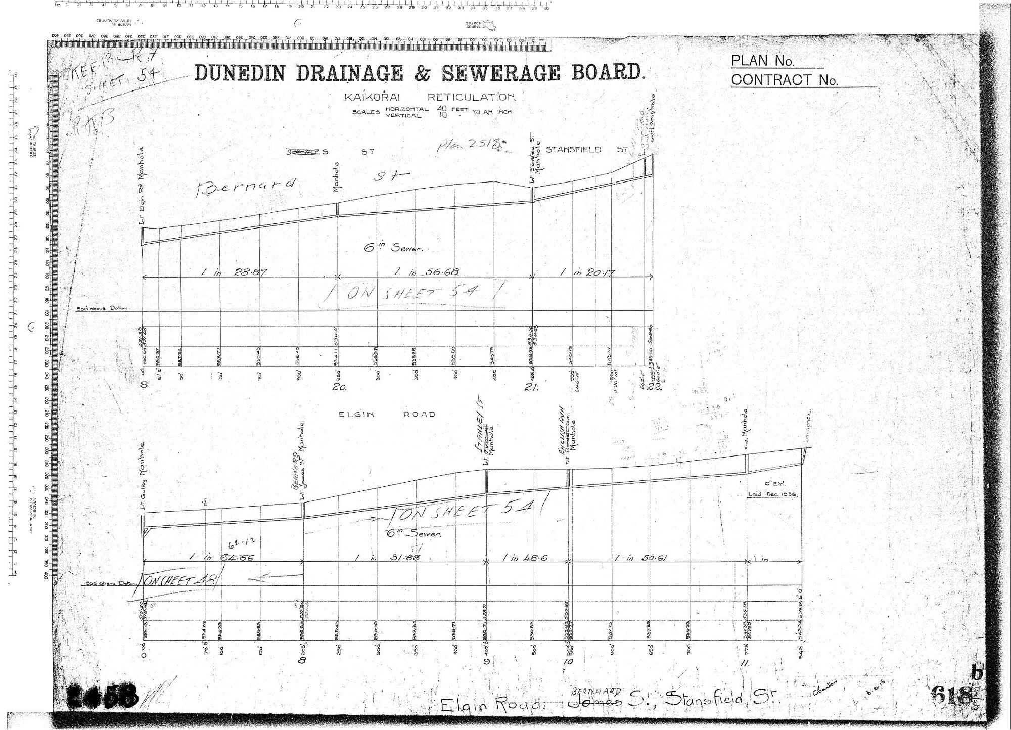 KAIKORAI RETICULATION ELAIN ROAD, BERNARD ST, STANFIELD ST.