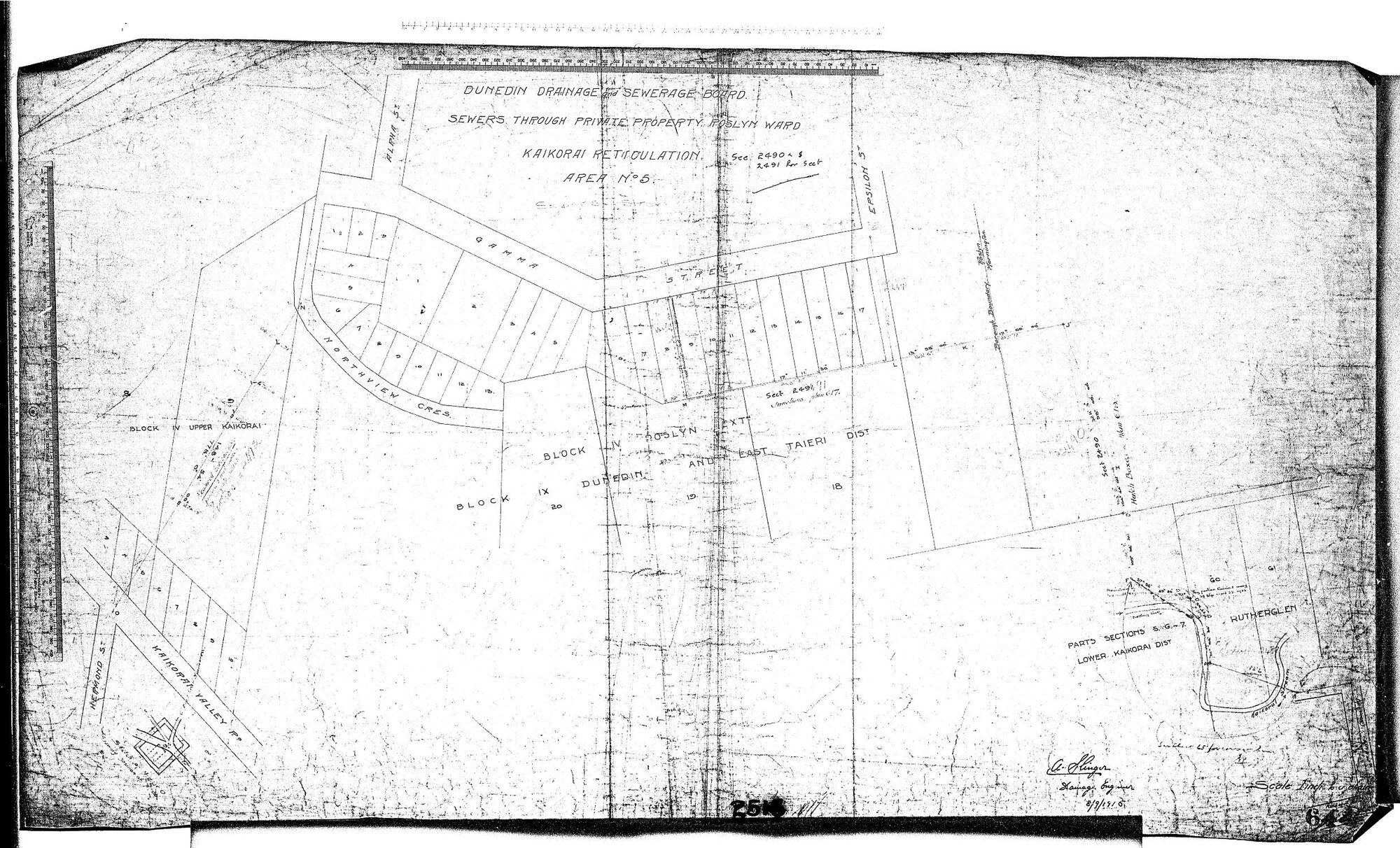 KAIKORAI RETICULATION AREA No.5 SEWERS THROUGH PRIVATE PROPERTY. ROSLYN WARD 