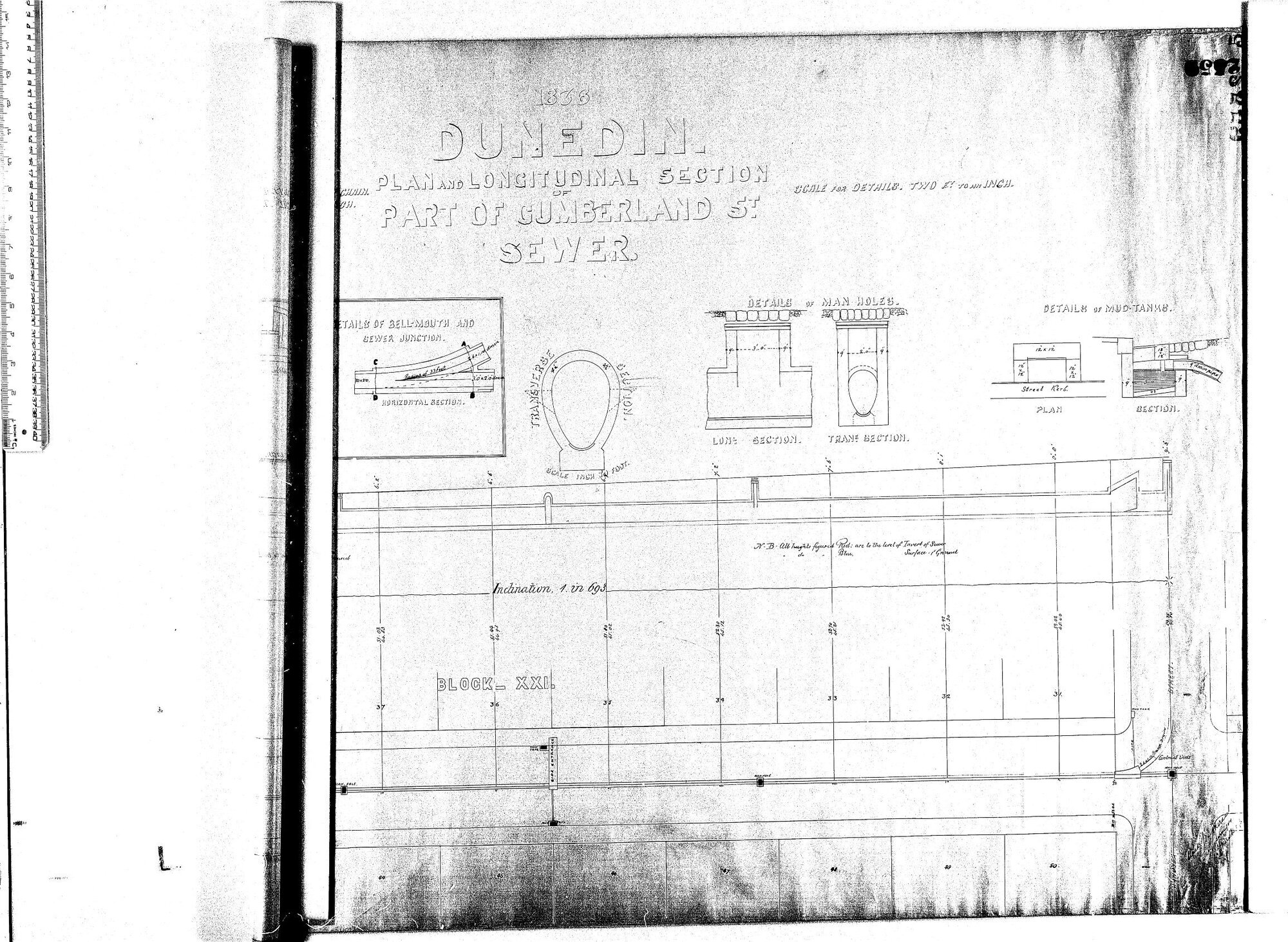 PLAN AND LONGITUDINAL SECTION PART OF CUMBERLAND ST. SEWER