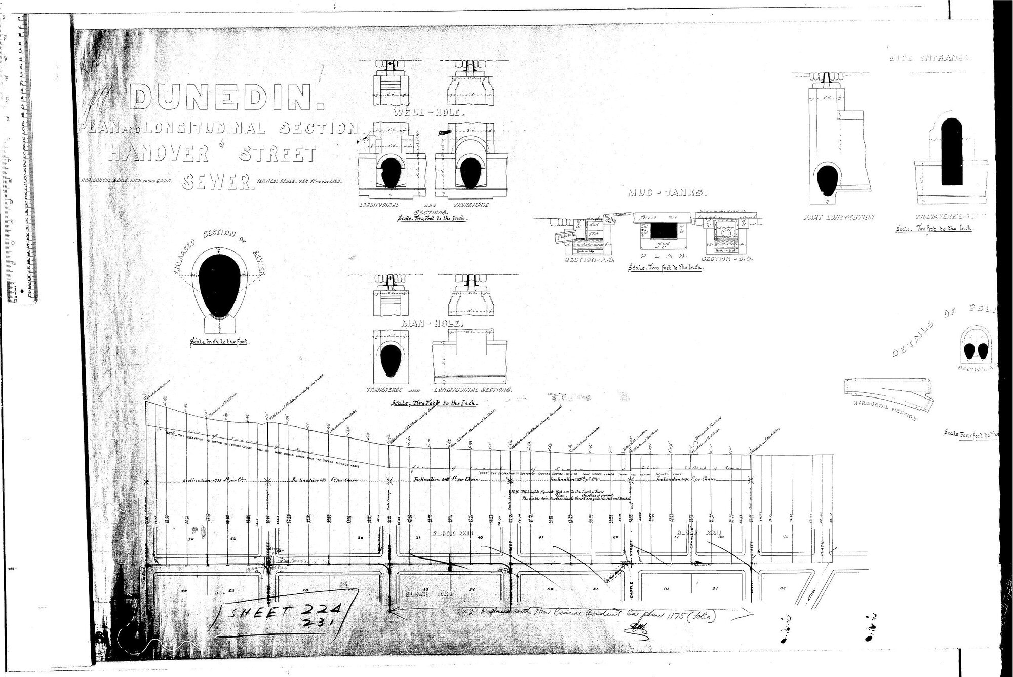 PLAN &amp; LONGITUDINAL SECTION HANOVER STREET SEWER