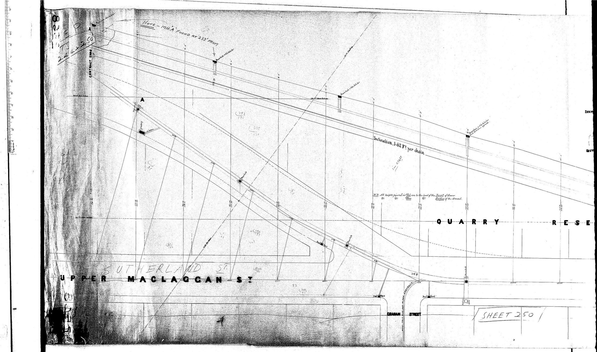 PLAN AND LONGITUDINAL SECTION MACLAGAN ST SEWER
