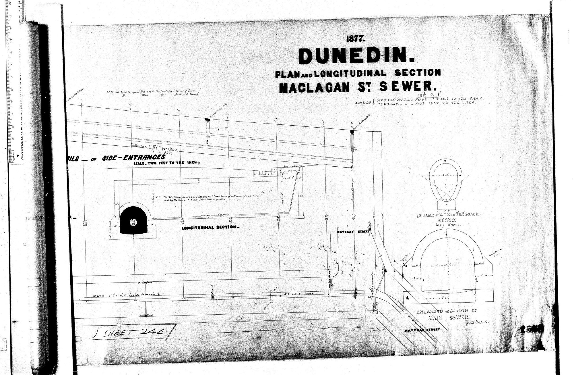 PLAN AND LONGITUDINAL SECTION MACLAGAN ST SEWER