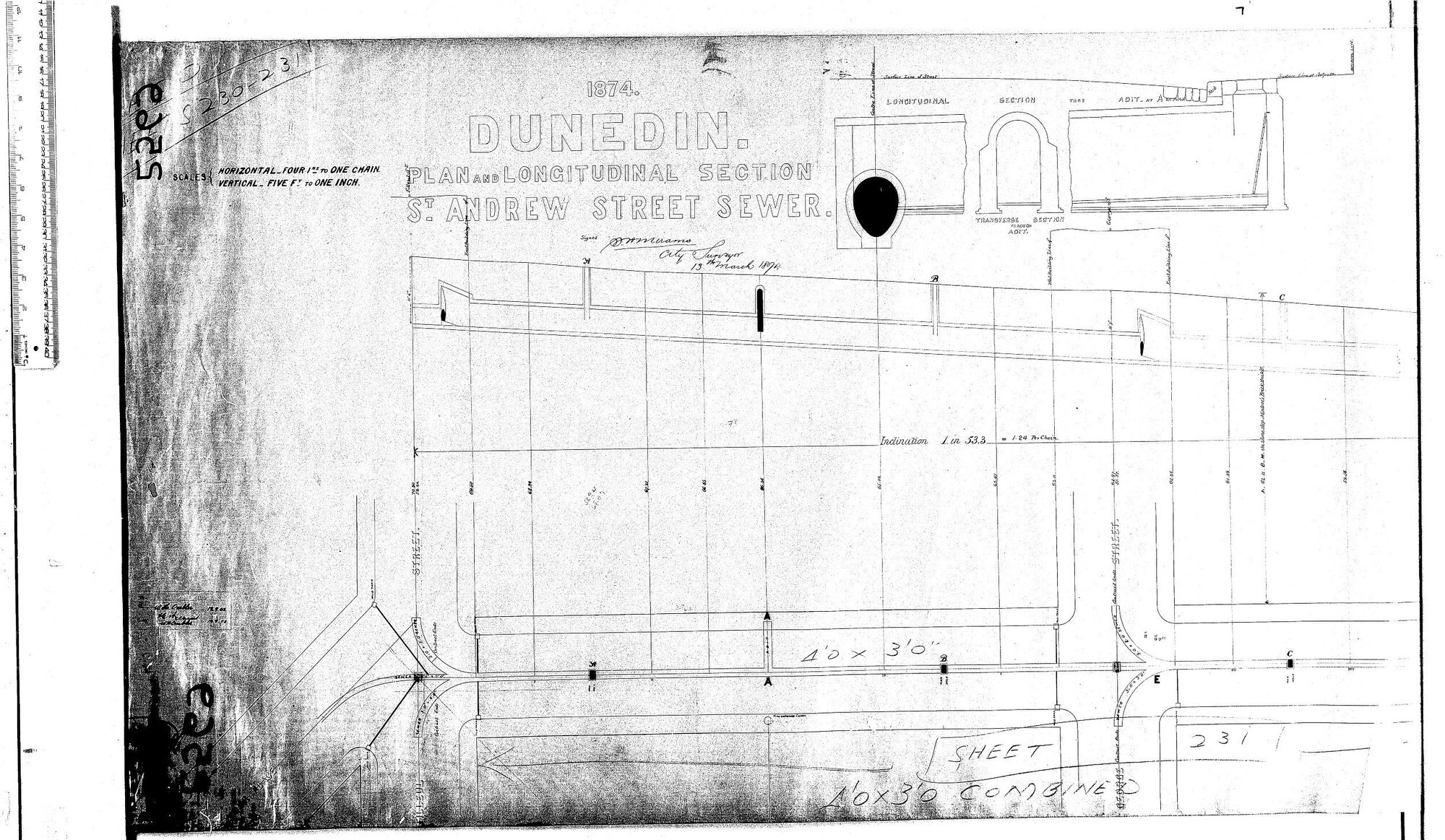 PLAN AND LONGITUDINAL SECTION ST ANDREW STREET SEWER