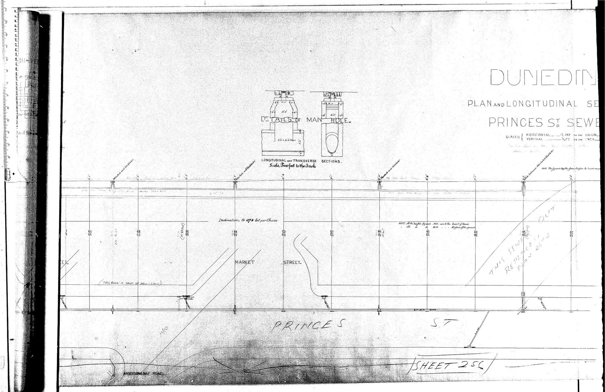 PLAN AND LONGITUDINAL SECTION PRINCES STREET SEWER