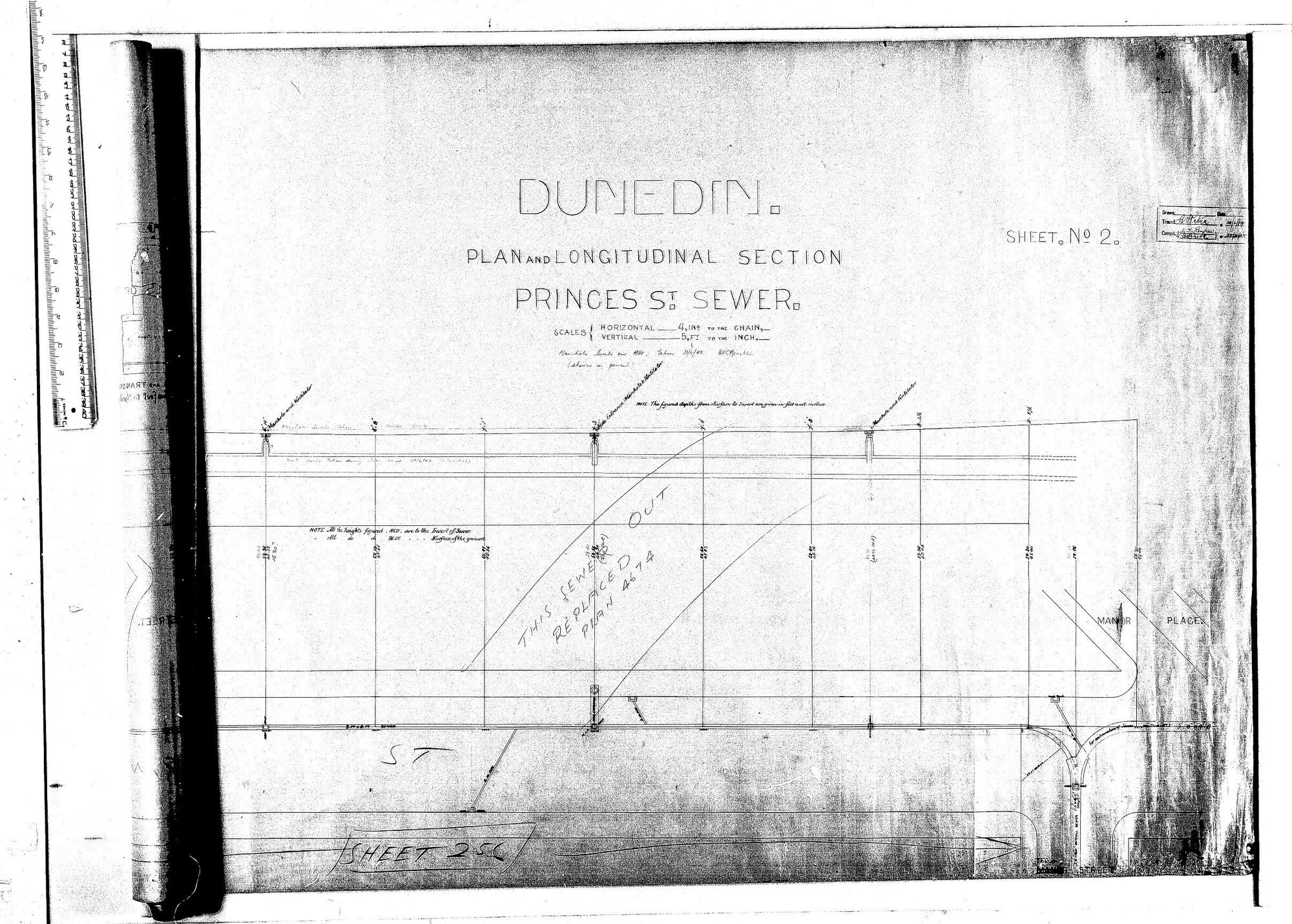 PLAN AND LONGITUDINAL SECTION PRINCES STREET SEWER