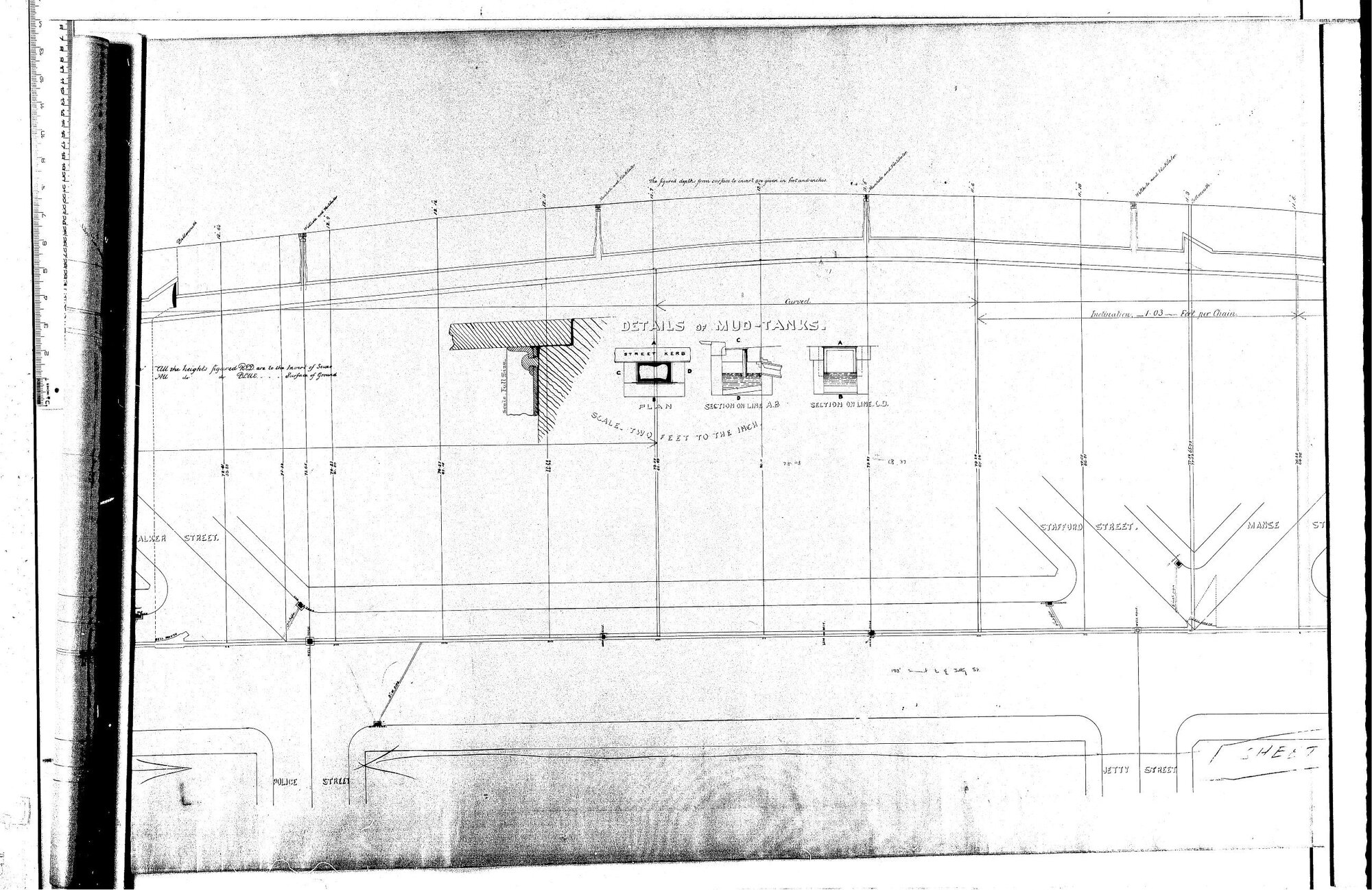 PLAN AND LONGITUDINAL SECTION PRINCES STREET SEWER -  DETAILS OF MUD TANKS
