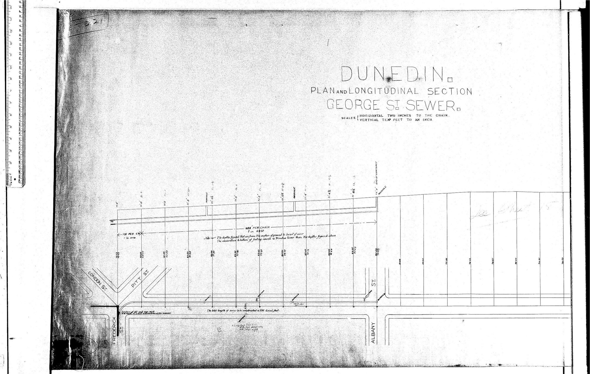 PLAN AND LONGITUDINAL SECTION GEORGE ST SEWER