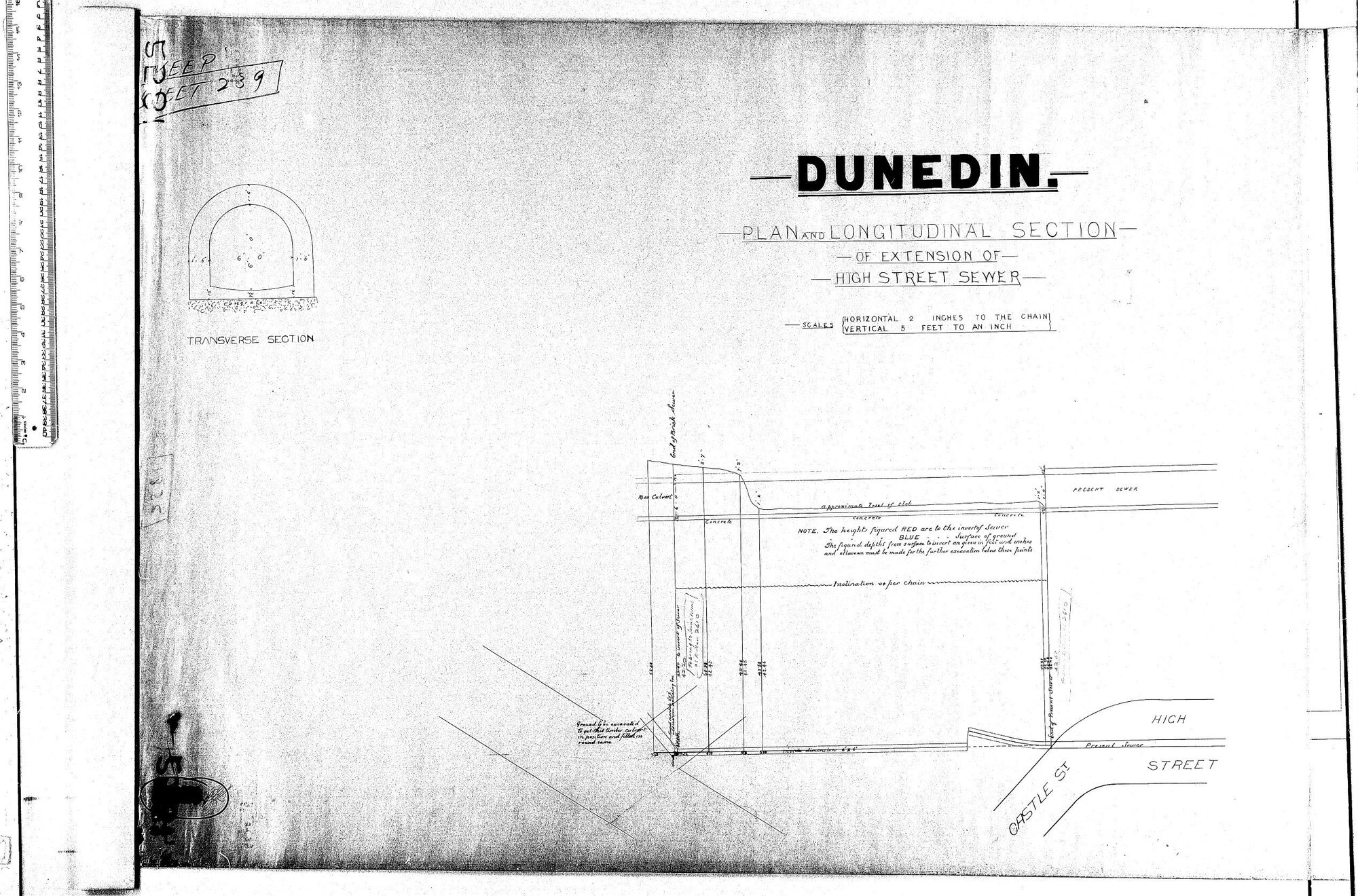 PLAN AND LONGITUDINAL SECTION OF EXTENSOIN OF HIGH STREET SEWER