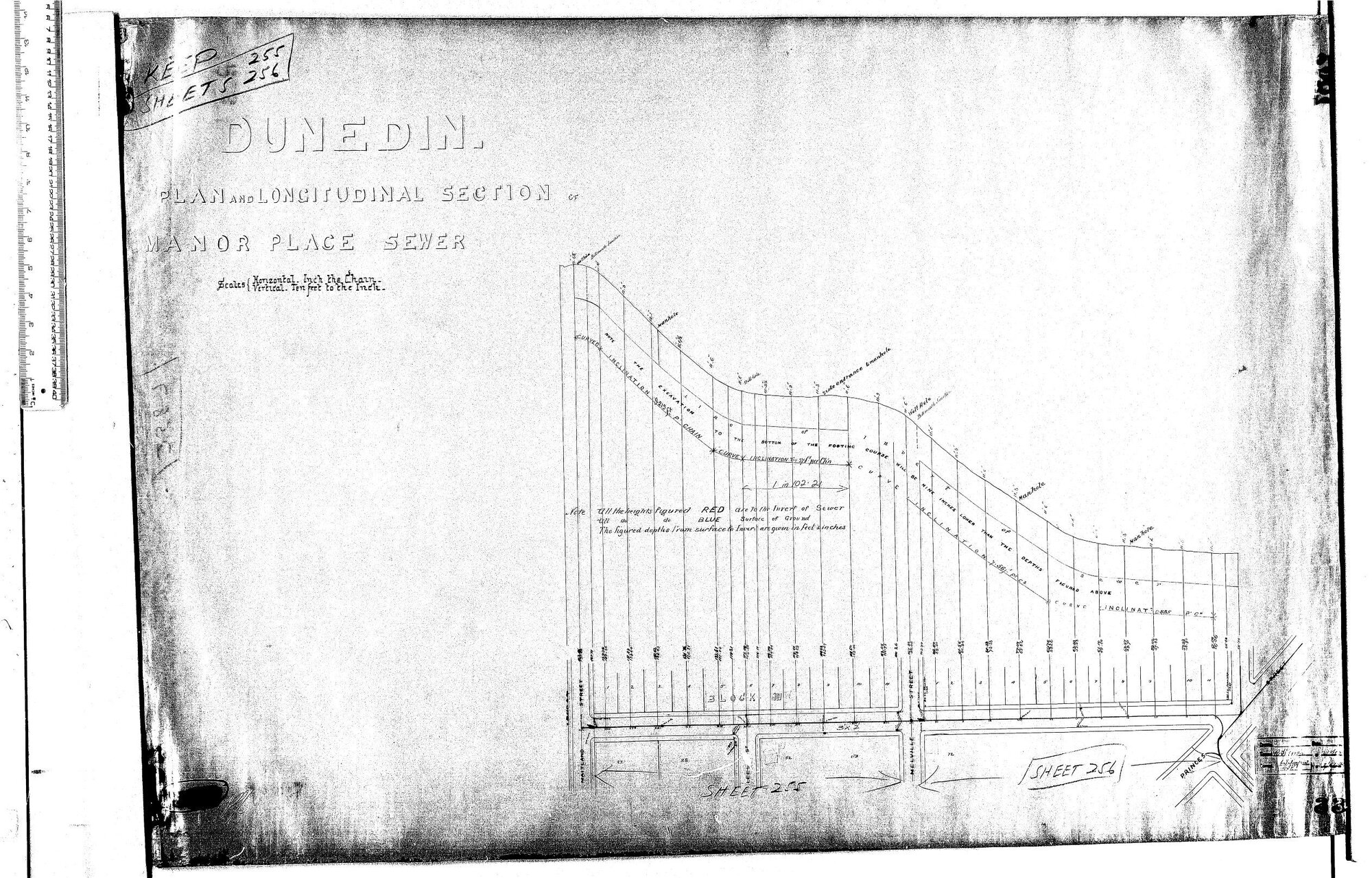 PLAN AND LONGITUDINAL SECTION OF MANOR STREET SEWER