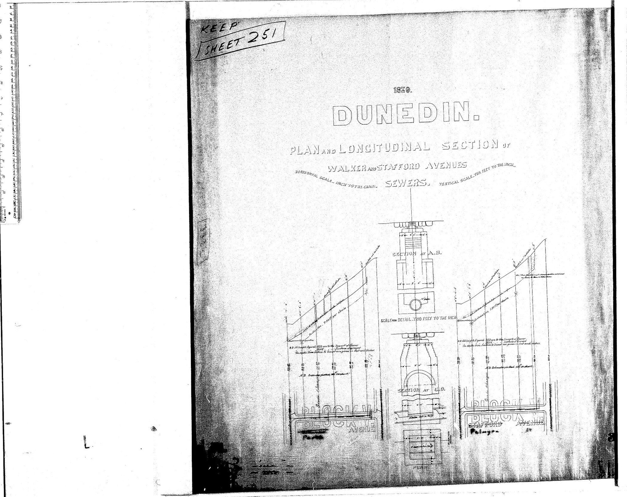 PLAN AND LONGITUDINAL SECTION OF WALKER AND STAFFORD AVENUES SEWERS