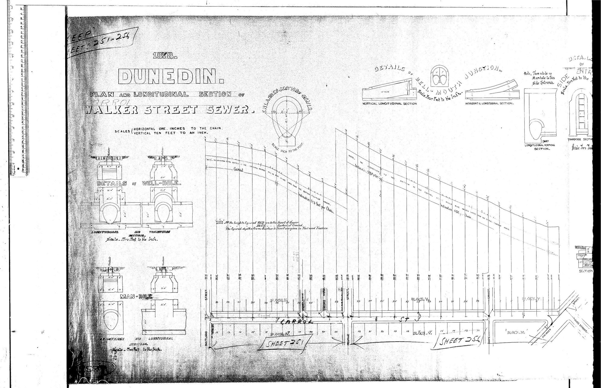 PLAN AND LONGITUDINAL SECTION OF WALKER STREET SEWER
