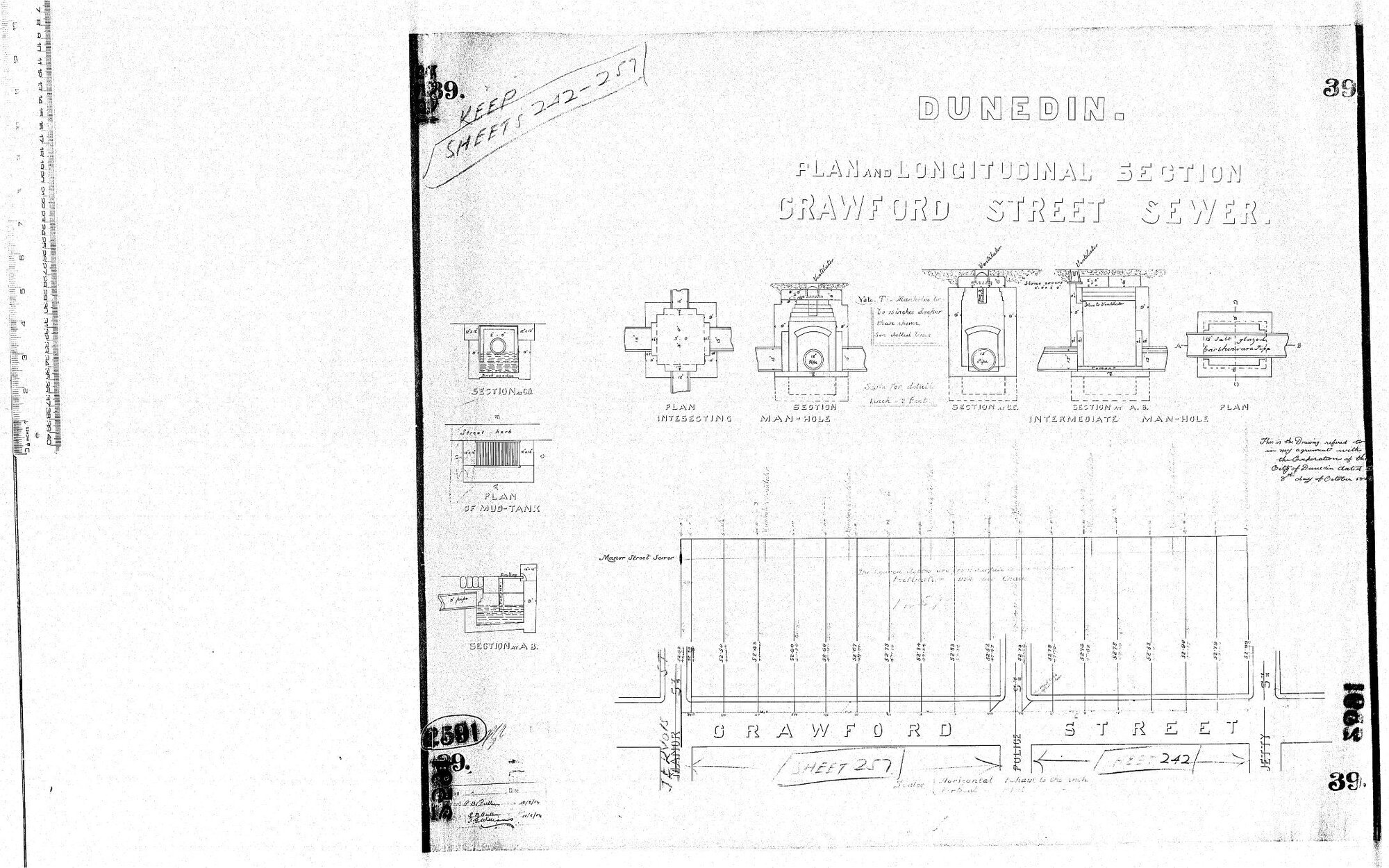 PLAN AND LONGITUDINAL SECTION CRAWFORD STREET SEWER