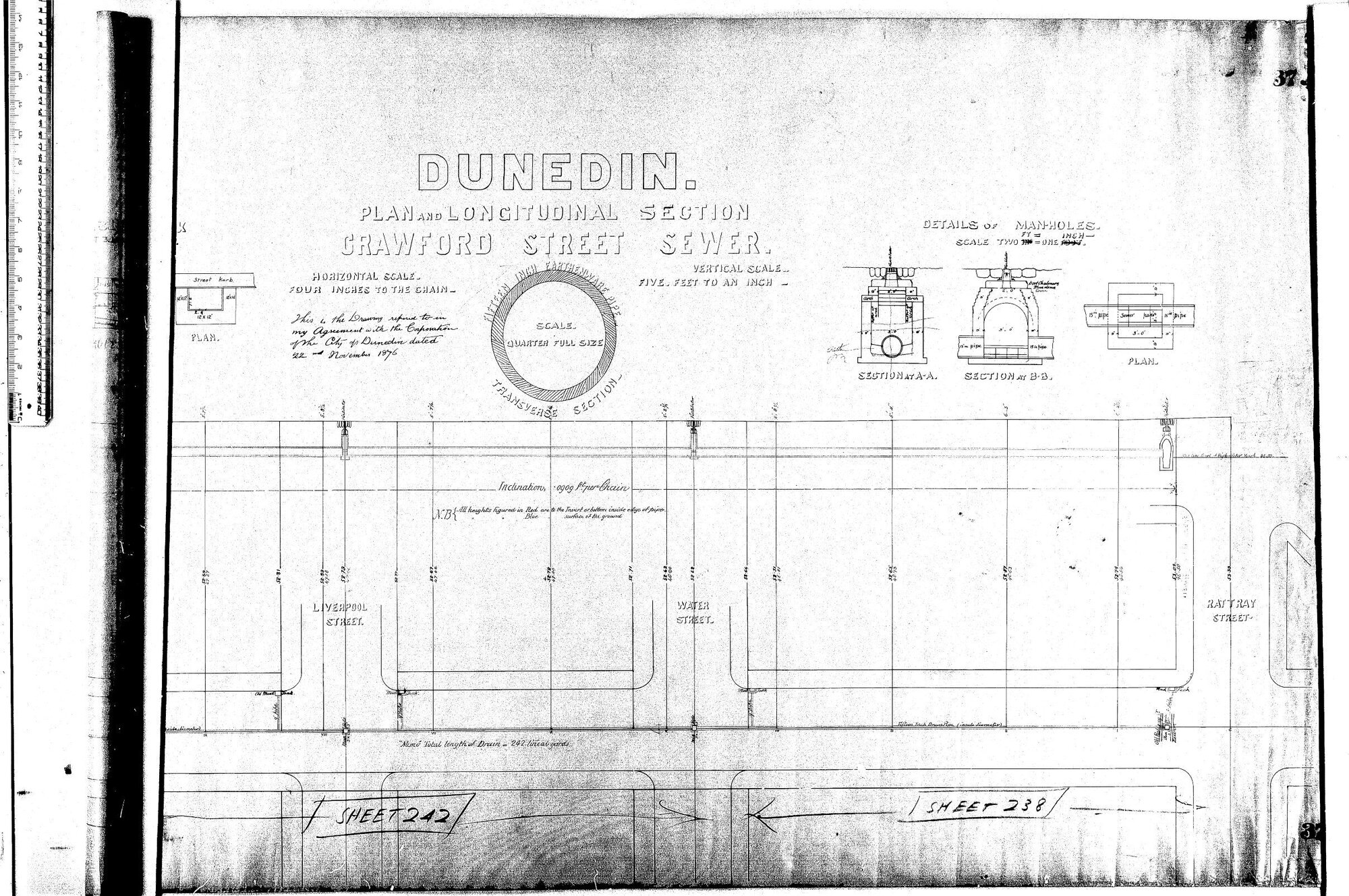 PLAN AND LONGITUDINAL SECTION CRAWFORD STREET SEWER